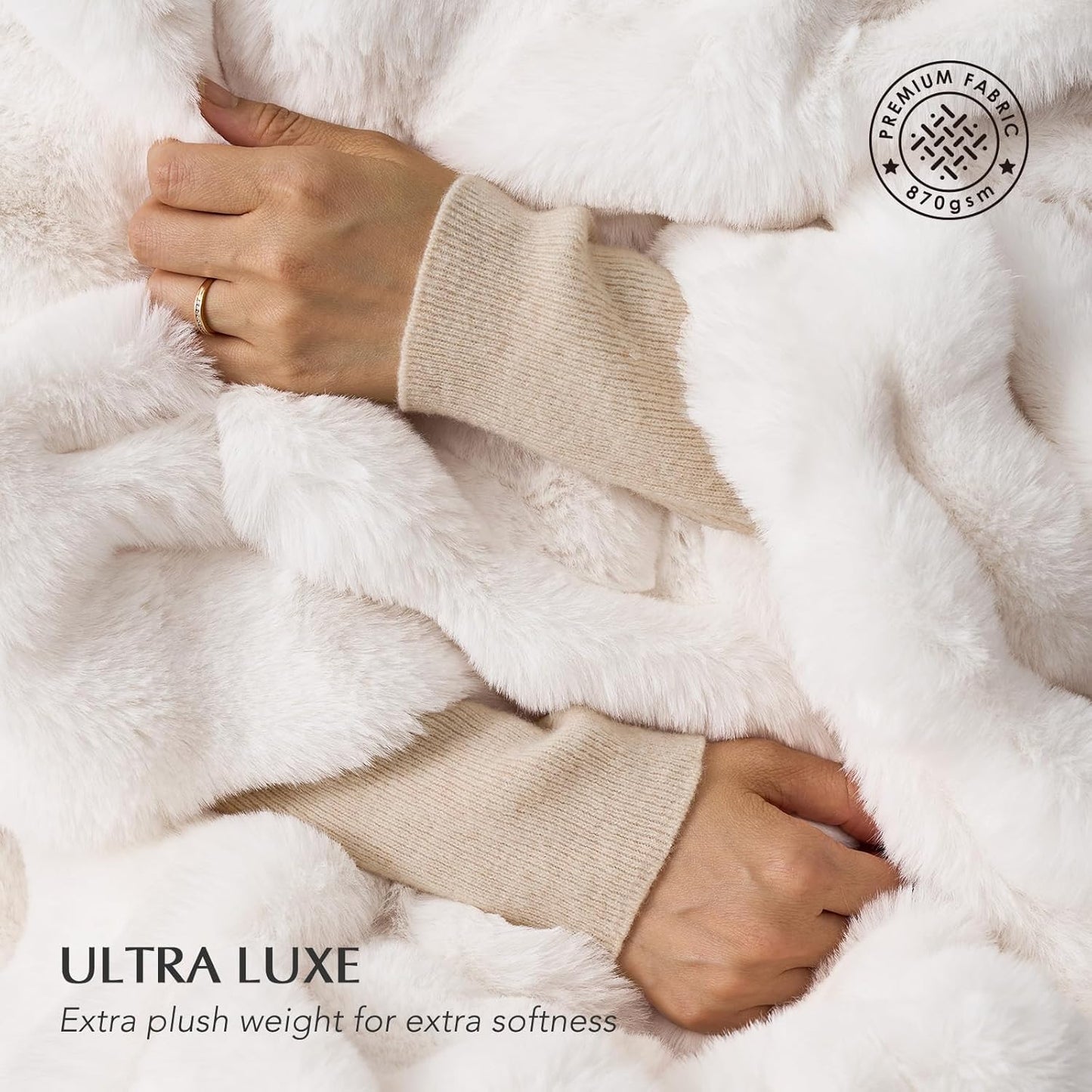 EVERGRACE Ultra Soft Luxury Fluffy Ridgeline Faux Rabbit Fur Throw Blanket, Thick Warm Bubble Throw for Bed, Cozy Plush Reversible Blankets for Couch, Chair, Sofa, Ivory White, 50x60 Inches, 870 GSM