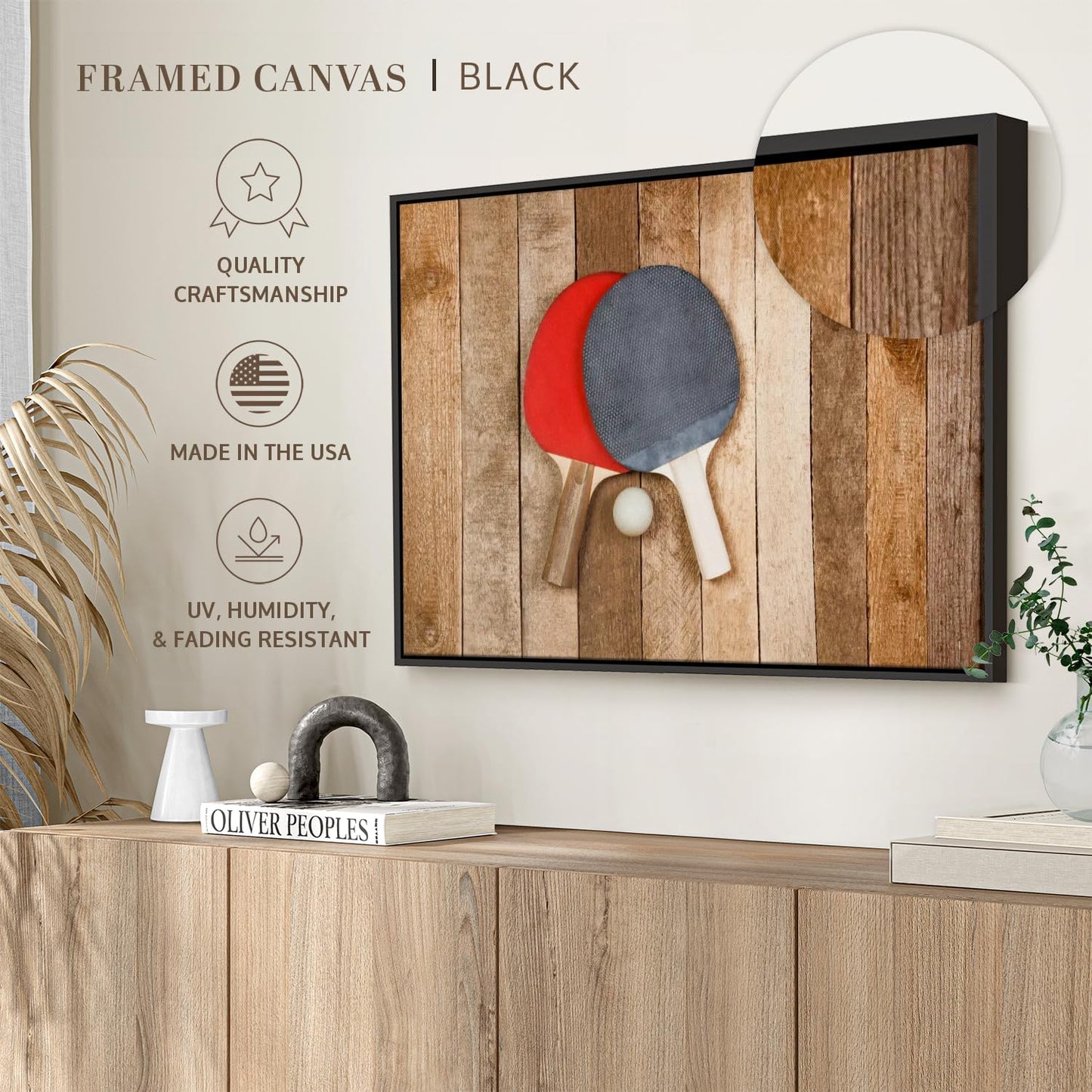 ElephantStock Ping Pong Wall Art - Horizontal Framed Canvas - 1-Piece Living Room Wall Decor - Photography Canvas Print - Brown and Red Decor for Wall - 31" X 21"