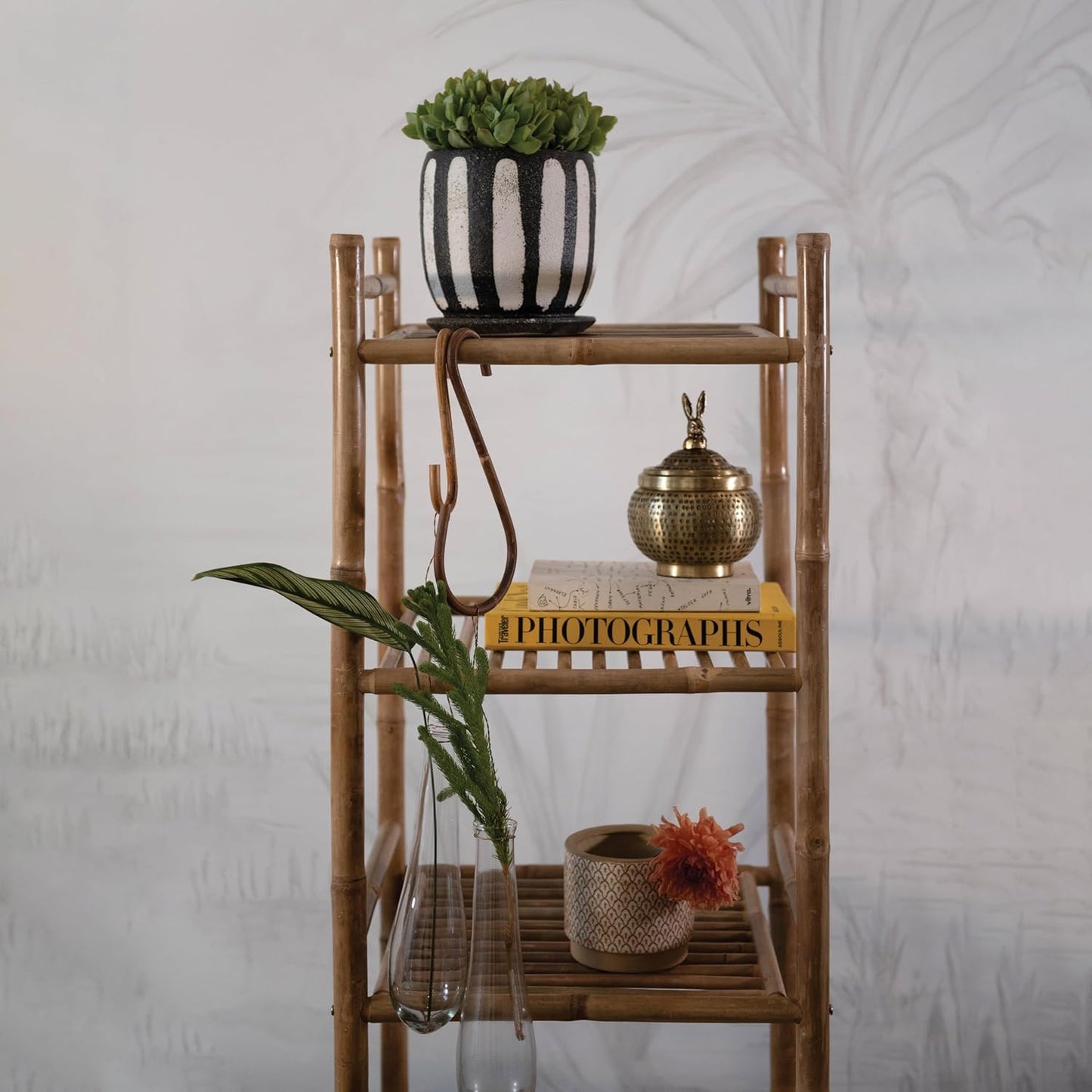 Creative Co-Op Round Hammered Metal Container with Rabbit Finial, Brass Finish
