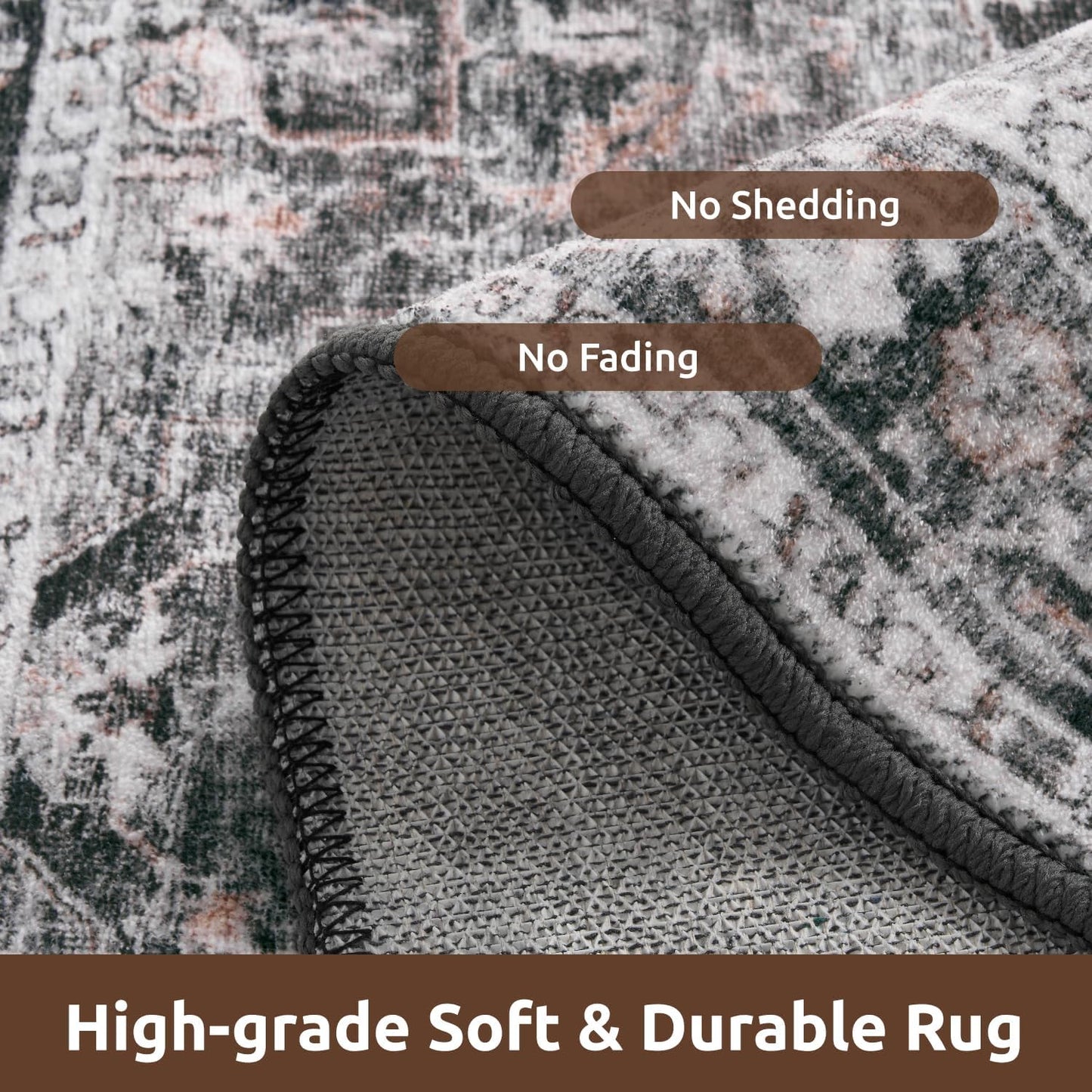 AMOAMI-2X6 Runner Rug-Washable Runners for Hallways-Soft Non Slip Bedside Rugs for Bedroom-Vintage Long Rug for Hallways Entryway Laundry Room Stair Kitchen Bathroom Dark Grey & Black