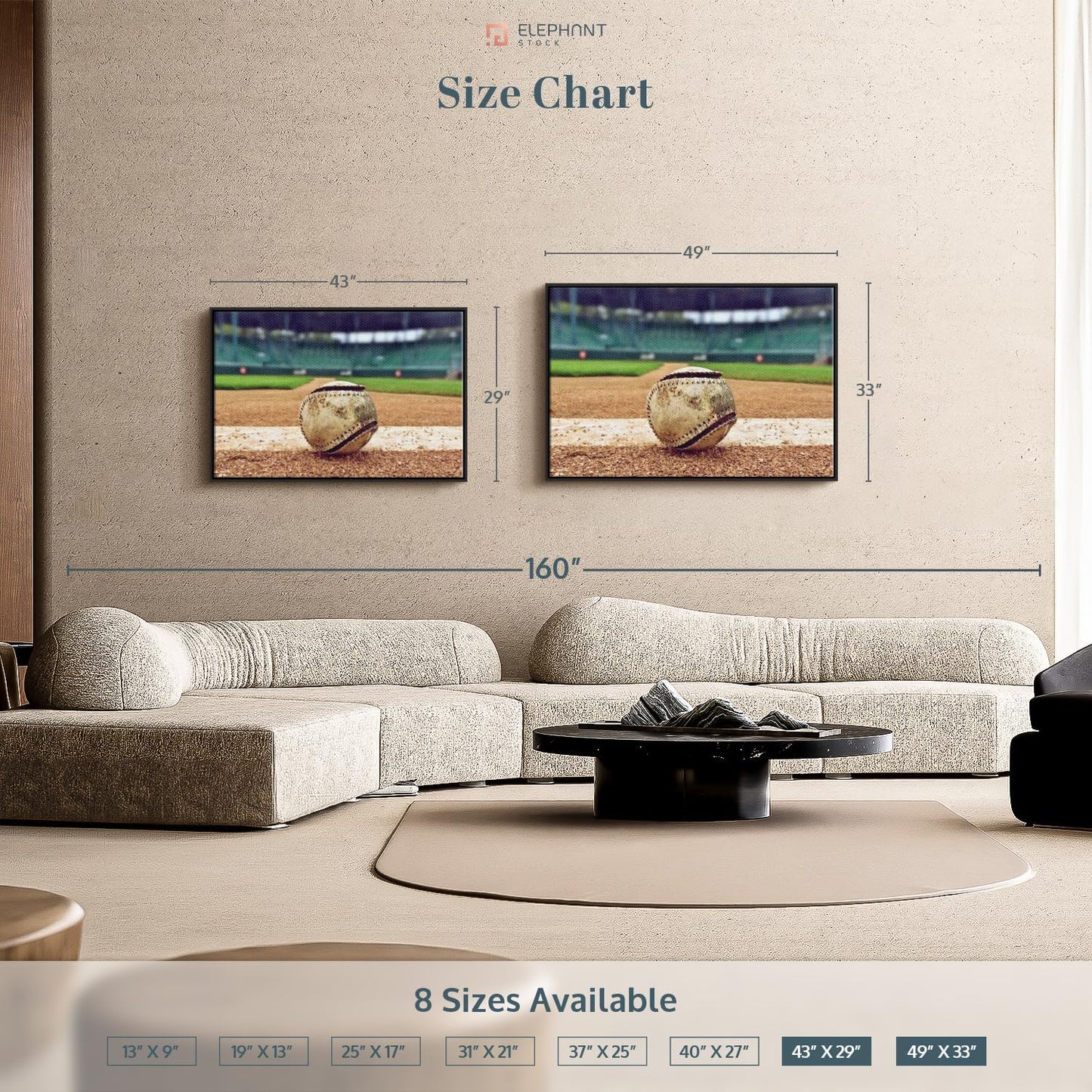 ElephantStock Baseball In Stadium Wall Art - Horizontal Framed Canvas - 1-Piece Living Room Wall Decor - Car Photography Canvas Print - Brown and Beige Decor for Wall - 43" X 29"