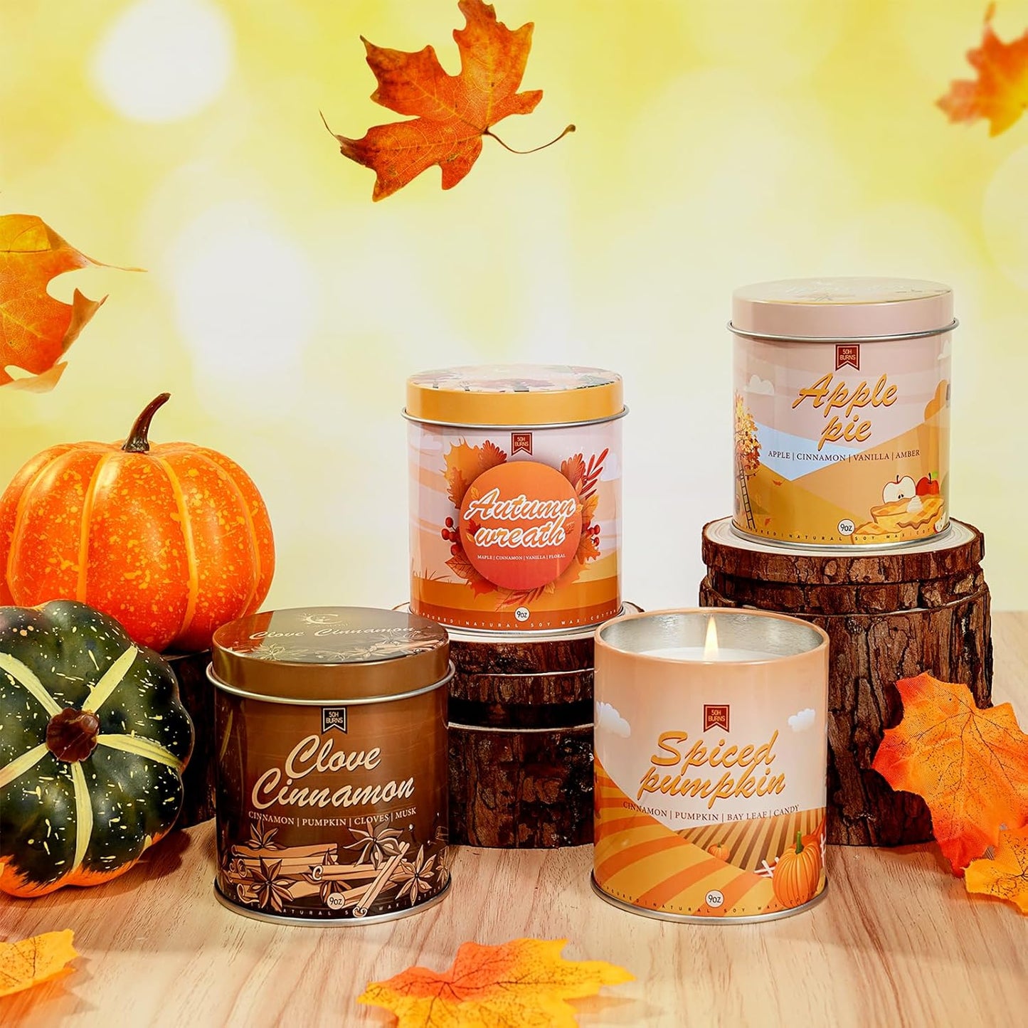 Apple Pie Fall Candles for Home Scented Halloween Easter Thanksgiving 40 Hours Burning 9oz Scented Candle, Aromatherapy Birthday Soy Candles Gift for Women Men