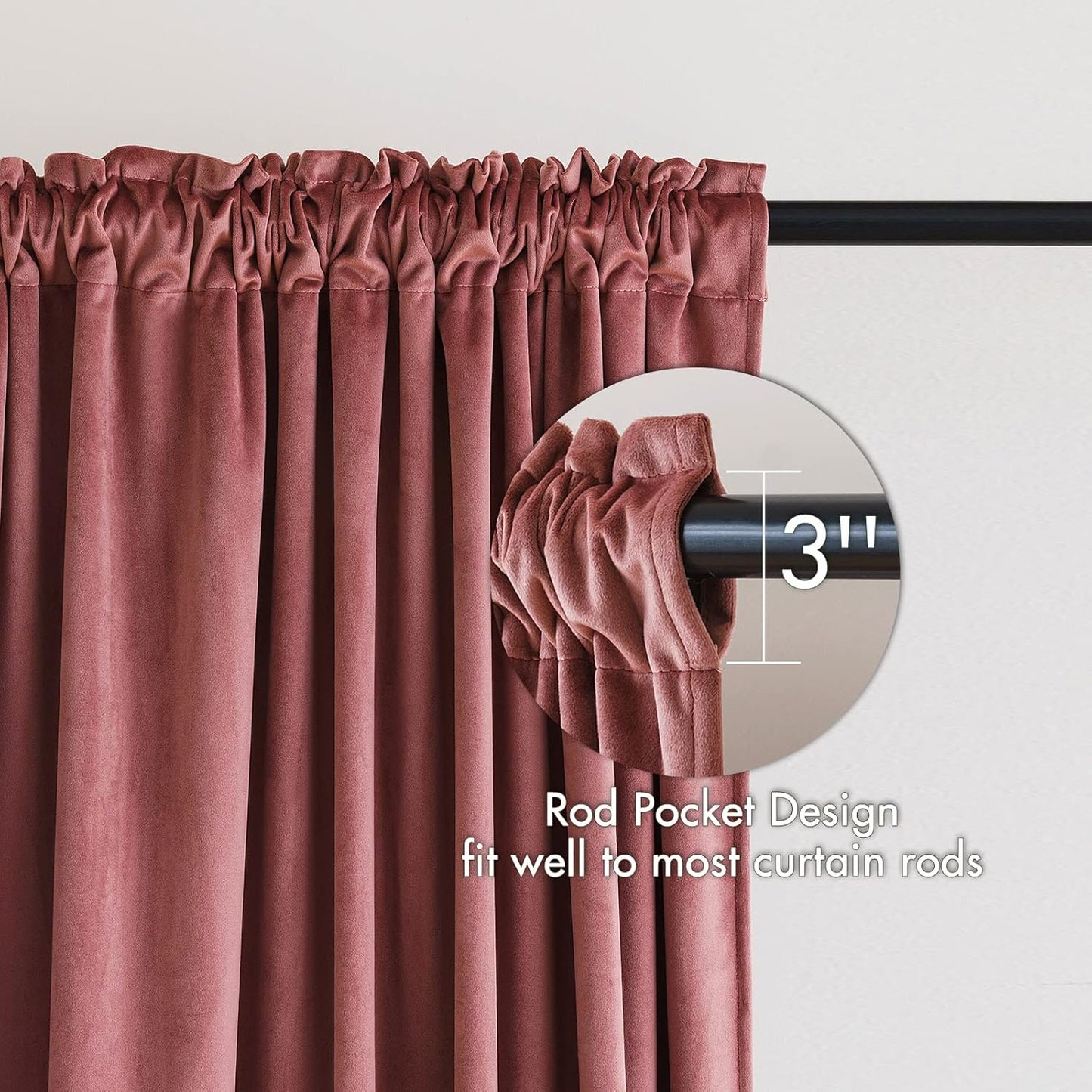 MIULEE Dusty Rose Pink Velvet Curtains Thermal Insulated Blackout Curtain Drapes for Bedroom Living Room Darkening 96 Inches Long Curtains Panels Rod Pocket Set of 2