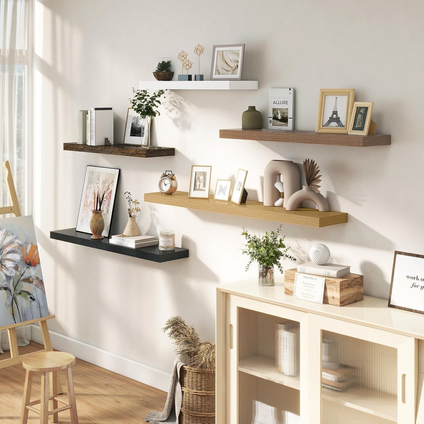 48 Inches Floating Shelves for Wall, 9.3" Deep Long Floating Shelves Set of 1, Large Display & Storage Shelf, Wall Shelf for Bathroom Bedroom Living Room Kitchen Office, White
