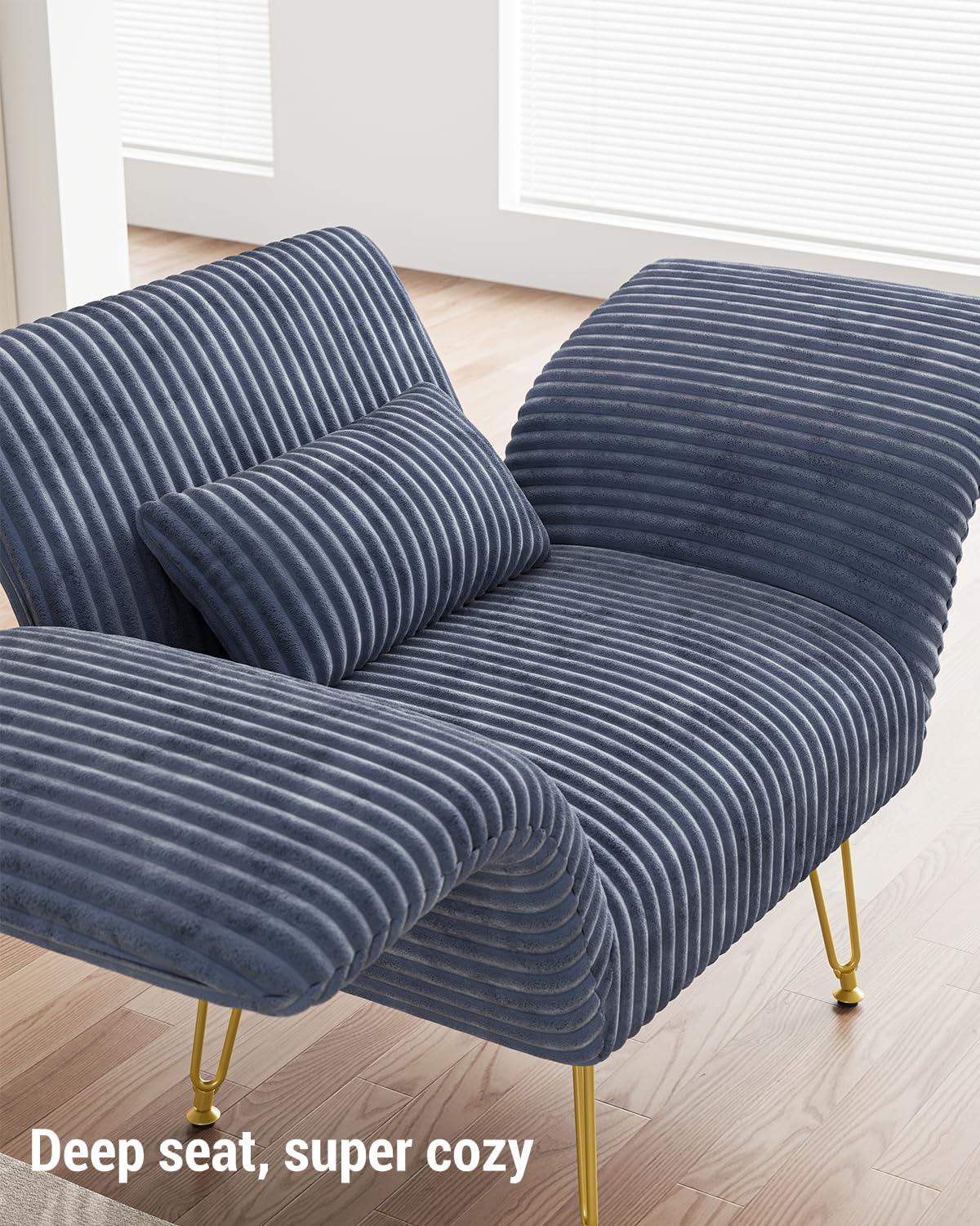 Txtin's Comfy Accent Chair Reading Chair for Bedroom Cozy Wing Arm Living Room Single Sofa Chair with Angle Adjustable Arms Navy Blue Corduroy Easy Assembly
