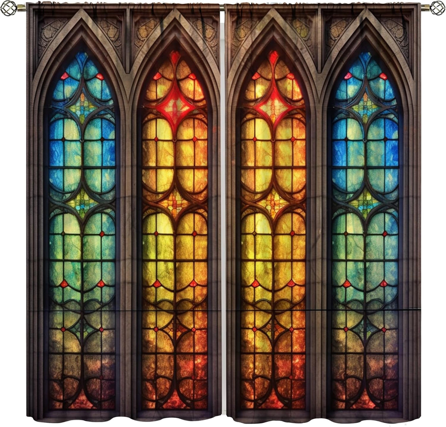 Stained Glass Curtains,Mid Century Vintage Style Abstract Art Home Decor Drapes for Bedroom Living Room Kitchen Window Treatment 2 Panels Set Total Size 63" W X 72" L Inch