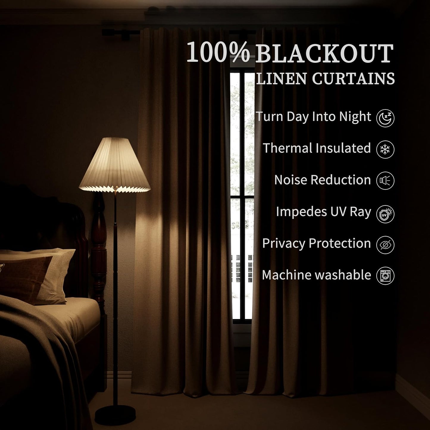 BOODII Room Darkening Curtains 120 Inch Back Tab Thermal Insulated Black Out Linen Drapes Extra Long Blackout Curtains for Patio Door Large Window Ceiling to Floor Light Blocking Natural Cream 52x120