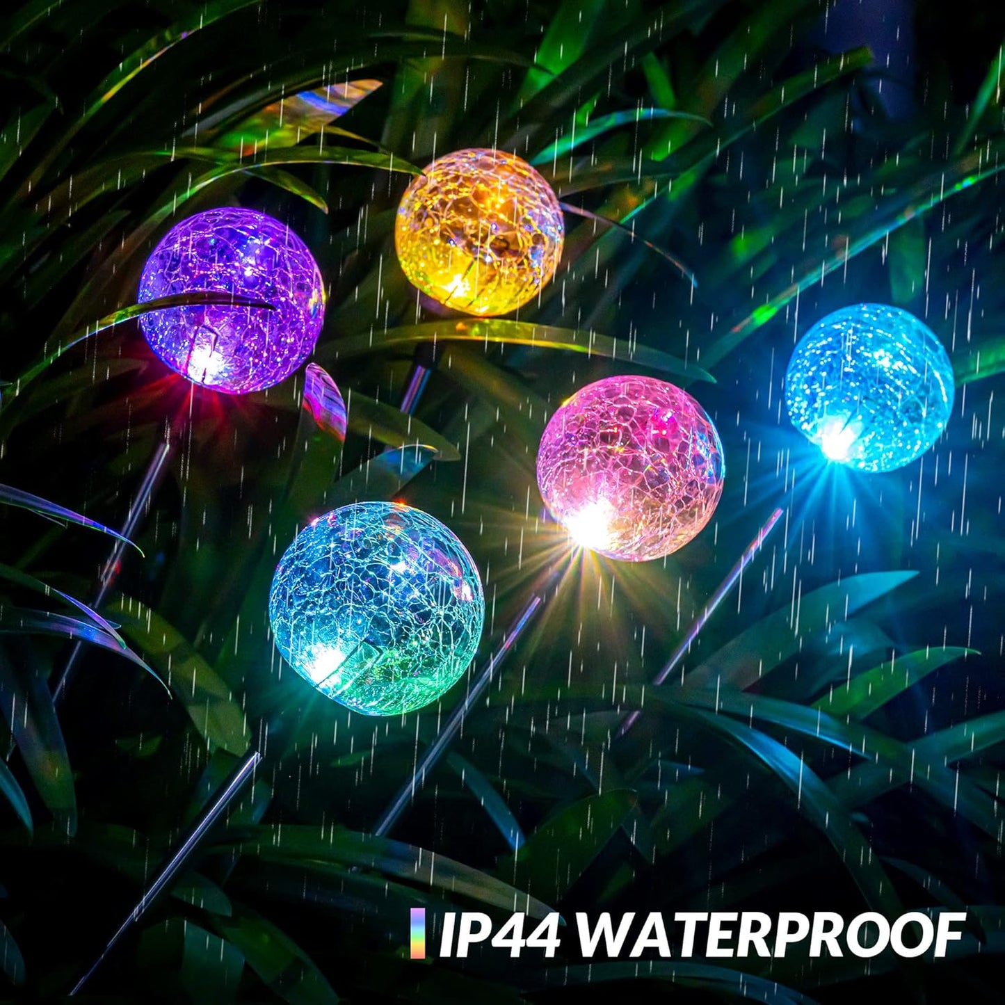 SOLPEX Solar Garden Lights Outdoor 3 Pack, Solar Globe Lights Outdoor Waterproof Decorative for Yard, Multi-Color Changing Garden Spheres Large Waterproof, Cracked Glass Ball LED Lights