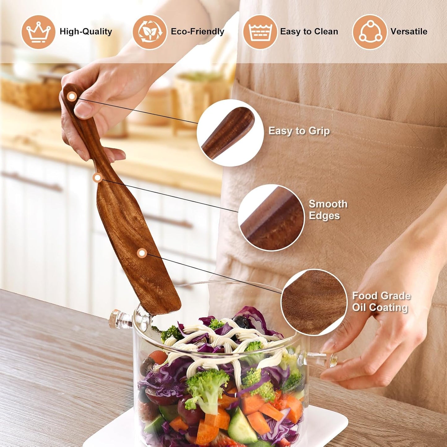 5 Pcs Wooden Spurtle Set, Natural Teak Kitchen Utensil Set Heat Resistant Non-Stick Wooden Spoons Tools for Cooking, Stirring, Mixing, Serving, Spurtles Kitchen Tools As Seen On TV