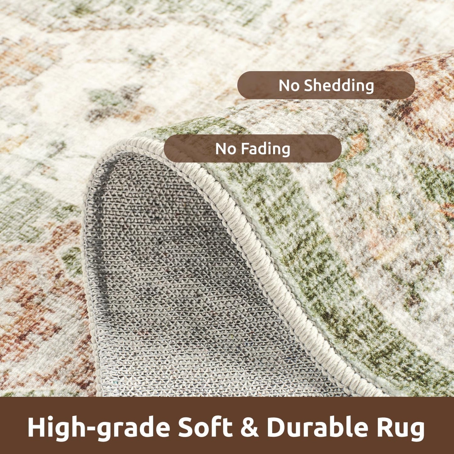 AMOAMI-4X6 Area Rugs for Living Room -Soft Vintage Bedroom Rugs-Non Slip Washable Rug-Throw for Living Room Bedroom Bedside Dining Room Office Green