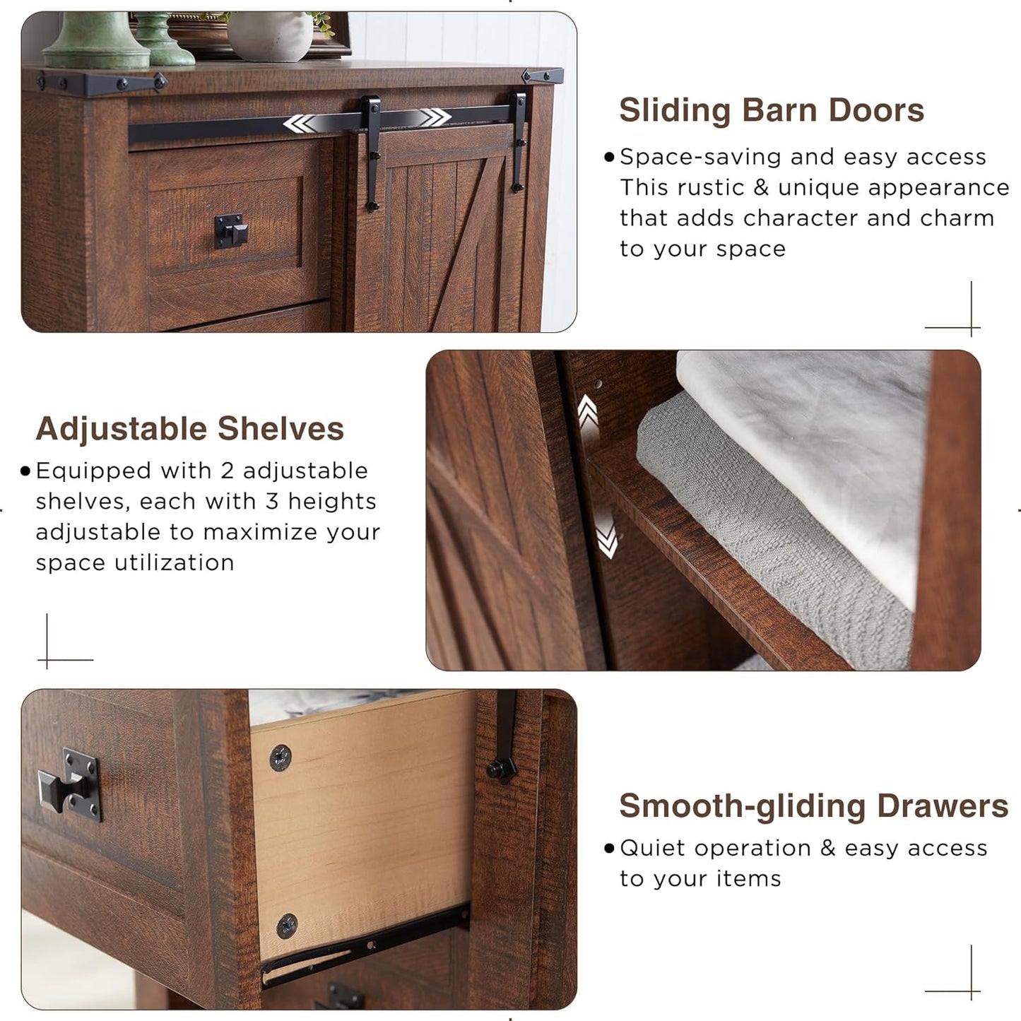 T4TREAM 5 Drawers Dresser for Bedroom w/Sliding Barn Door, Farmhouse Modern Dresser Tall 5 Chest of Drawers, Storage Organizer for Bedroom, Hallway, Living Room, Kids Room, Reclaimed Barnwood