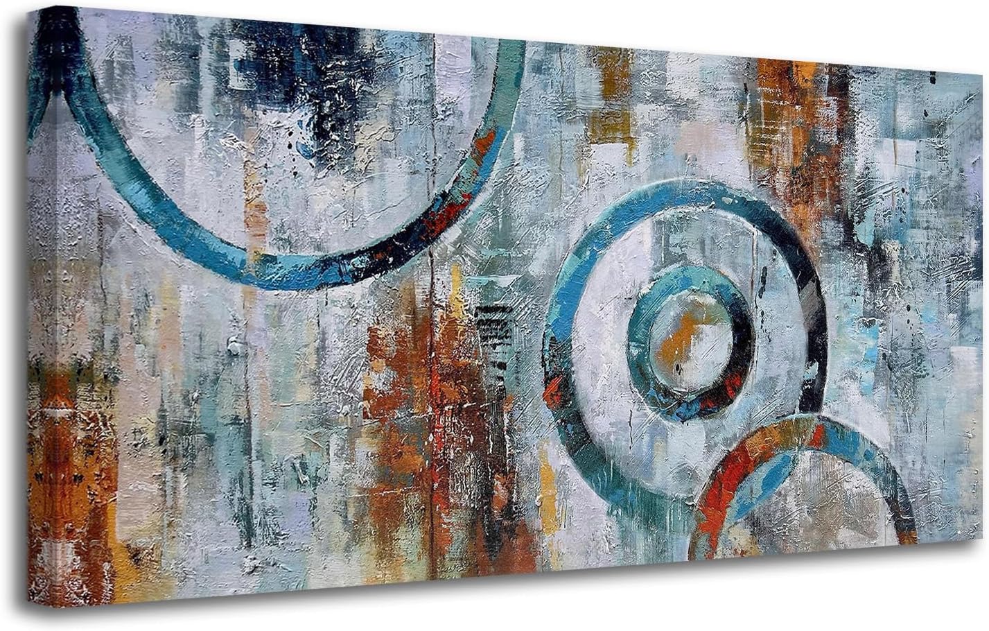 Arjun Abstract Wall Art Geometric Canvas Circle Painting Modern Grey Brown Picture Simple Artwork Framed for Bedroom Living Room Bathroom Home Office Wall Décor, Large Size 48"x24"