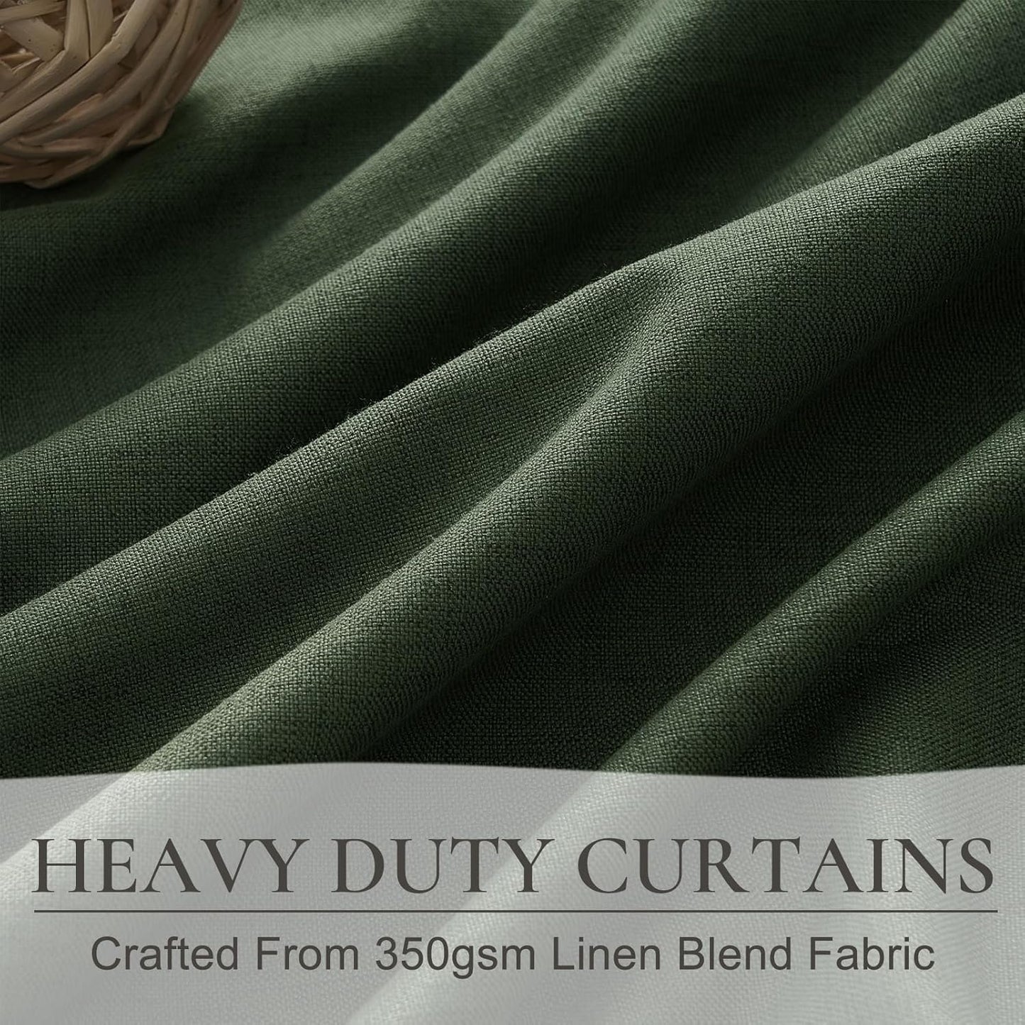 Olive Green Linen Curtains for Living Room, 86 inch Pinch Pleated Drapes with Hooks Back Tab Blackout Privacy Boho Home Decor, Forest/Hunter Green Window Curtains 86 inches Long for Bedroom 2 Panels