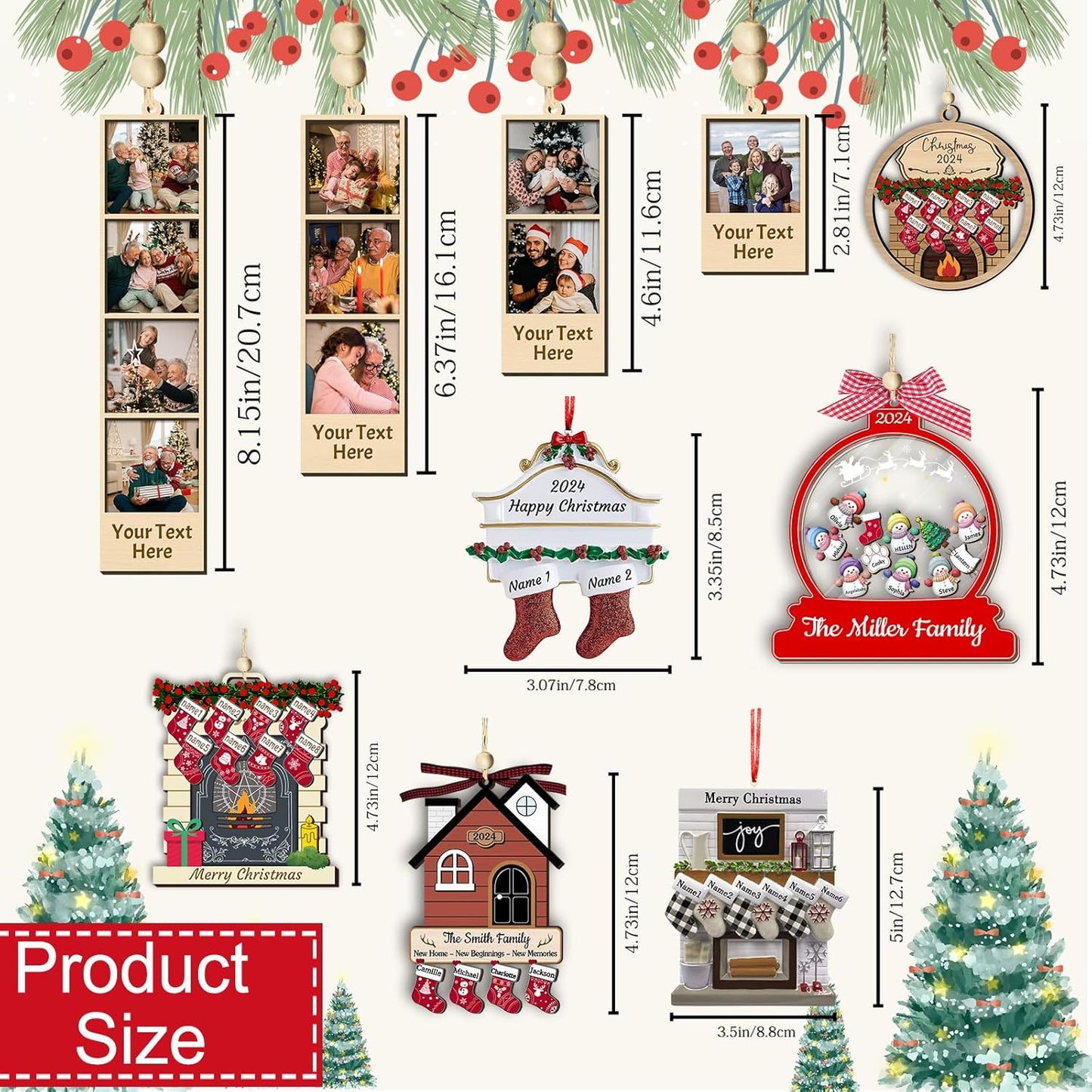 Personalized Christmas Ornaments with Names Snowman Custom Family Ornament Customized Xmas Tree Hanging Wood Decoration Gift Snow Globe