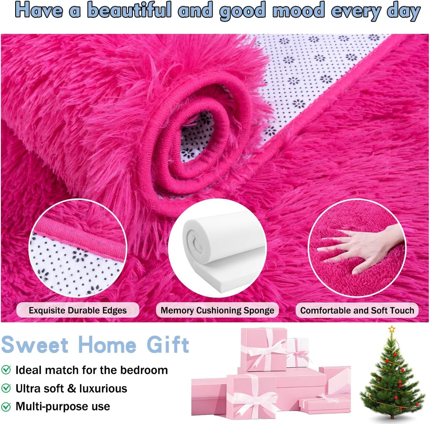 Rezutan Ultra Soft Fluffy Hot Pink Rugs,2x6 Feet Fluffy Shag Area Rugs for Living Room, Comfy Furry Rug for Girls Kids Baby Room Decor, Non Slip Nursery Modern Indoor Fuzzy Floor Bedside Carpet