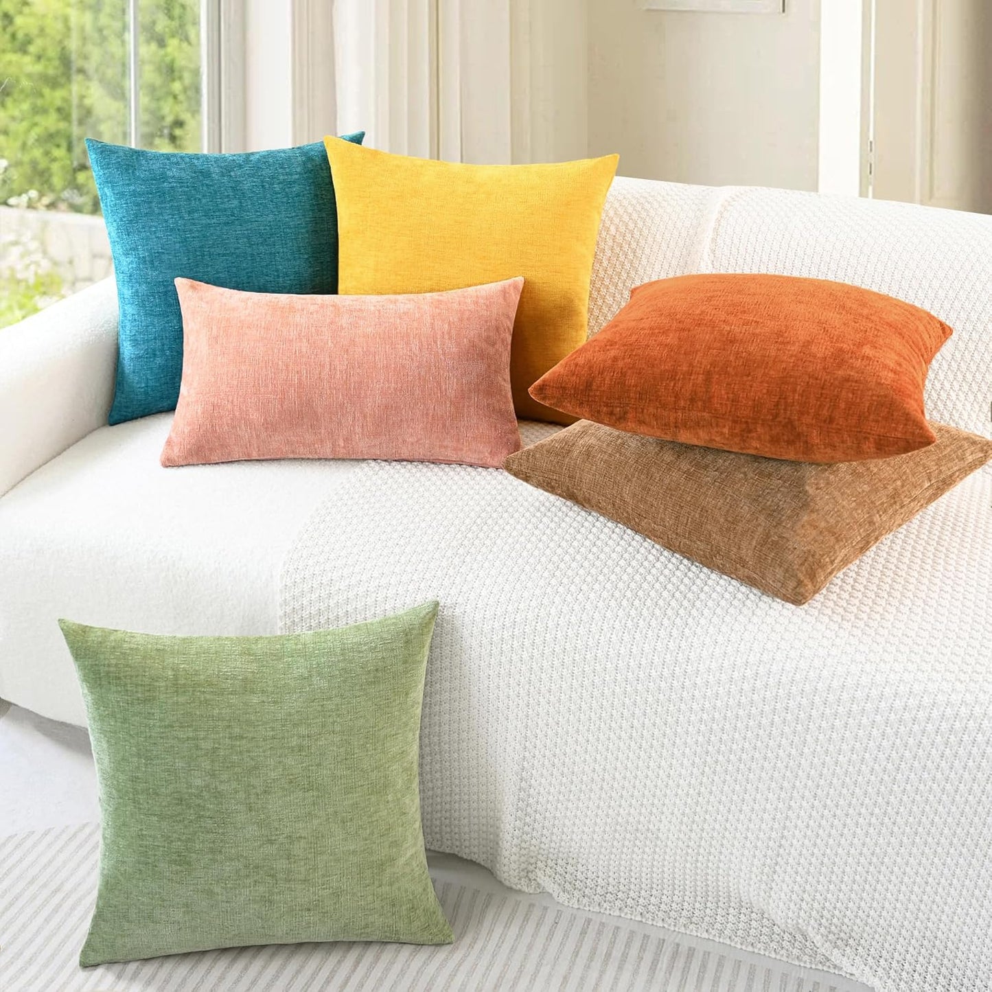 CaliTime Throw Pillow Covers Decorative 12 X 20 Inches Pack of 2 Cozy Chenille Cushion Cases for Couch Sofa Bed Living Room Home Sage Green
