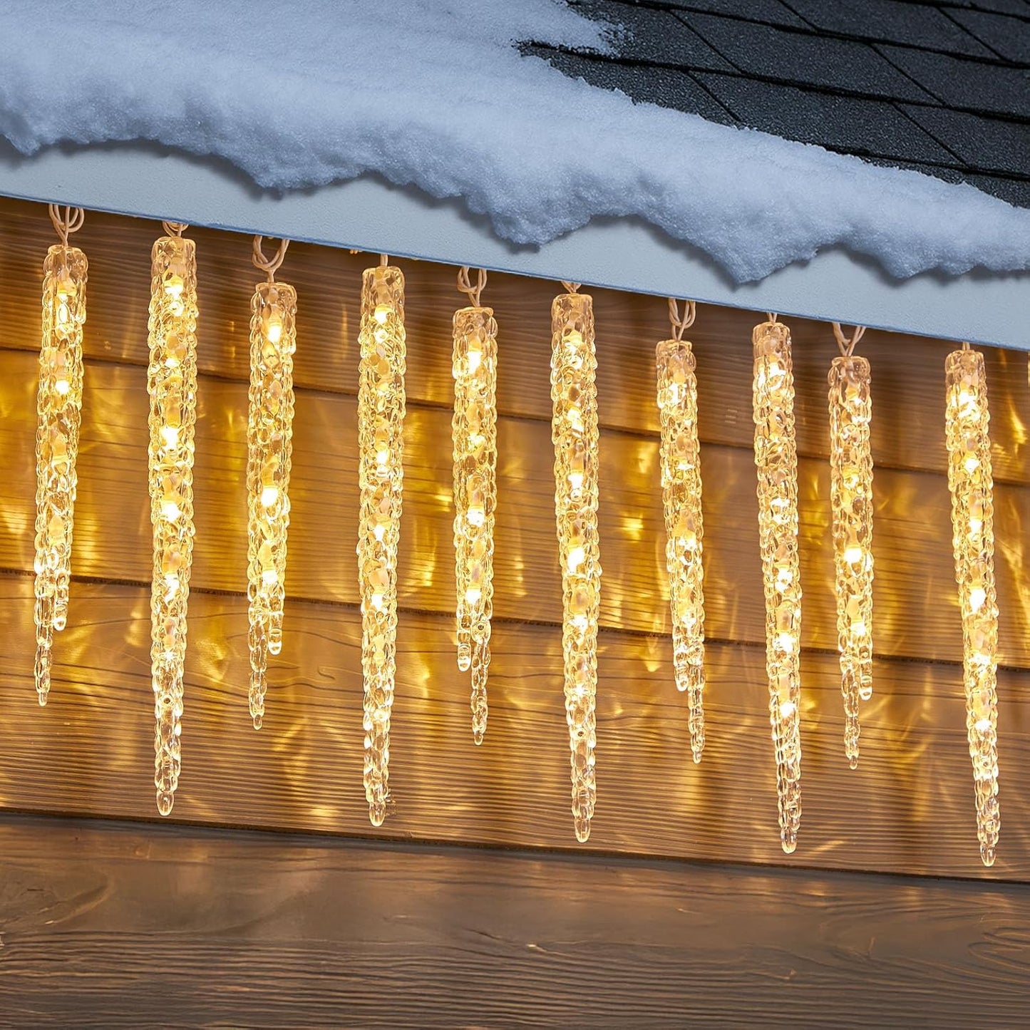 Minetom Icicle Lights Outdoor with Clips, 2 Pack Total 40ft 200 LED 40 Tubes Twinkling Ice Shape String Lights, Connectable Hanging Christmas Lights Plug in for Eave Holiday Outdoor, Warm White