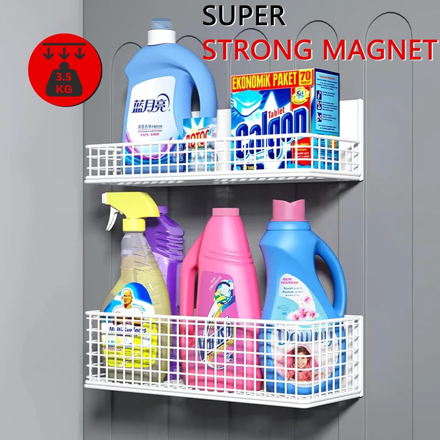Magnetic Basket Fridge Organizer Wire Bins Pencil Holder Whiteboard Accessories Home Kitchen Organization (Black-Low)