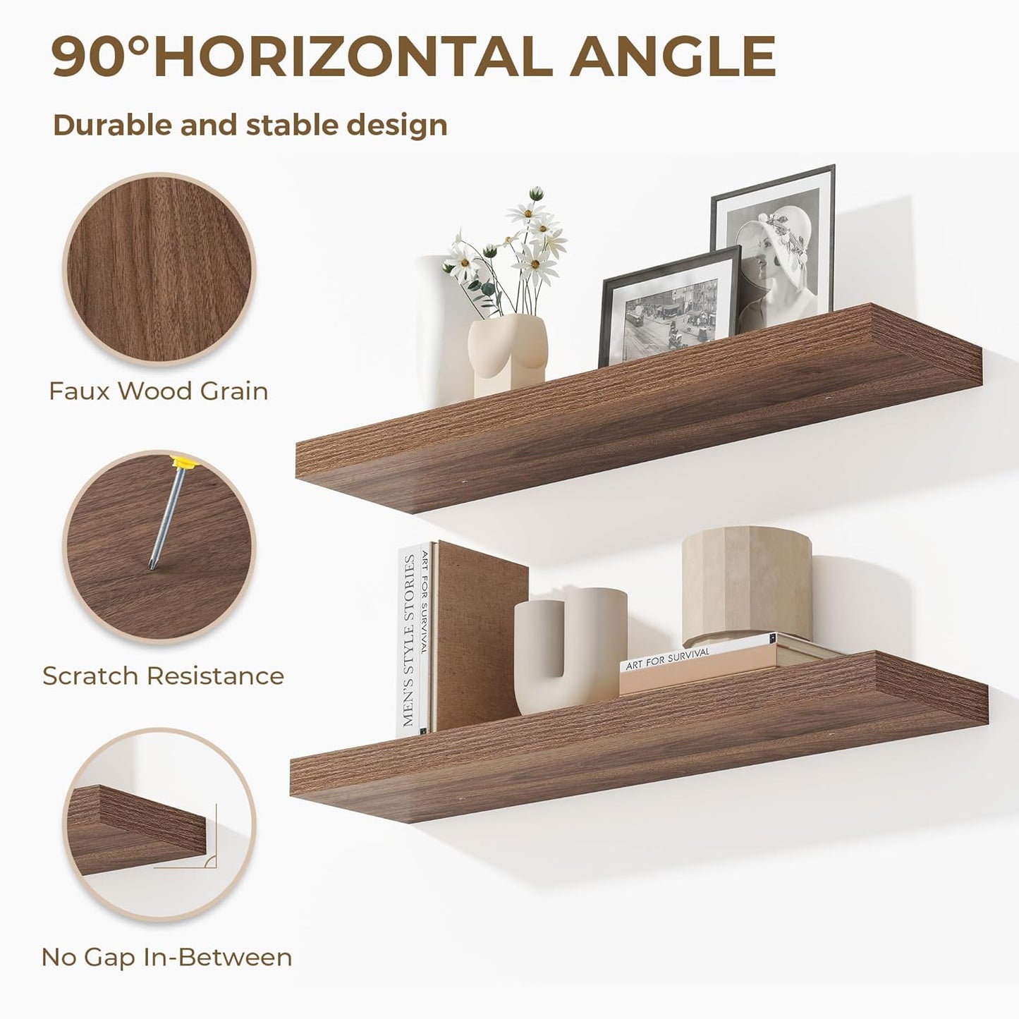 Dreamland 40 Inches Floating Shelves for Wall, 9.3" Deep Long Floating Shelves Set of 2, Large Display & Storage Shelf, Wall Shelf for Bathroom Bedroom Living Room Kitchen Office, Walnut
