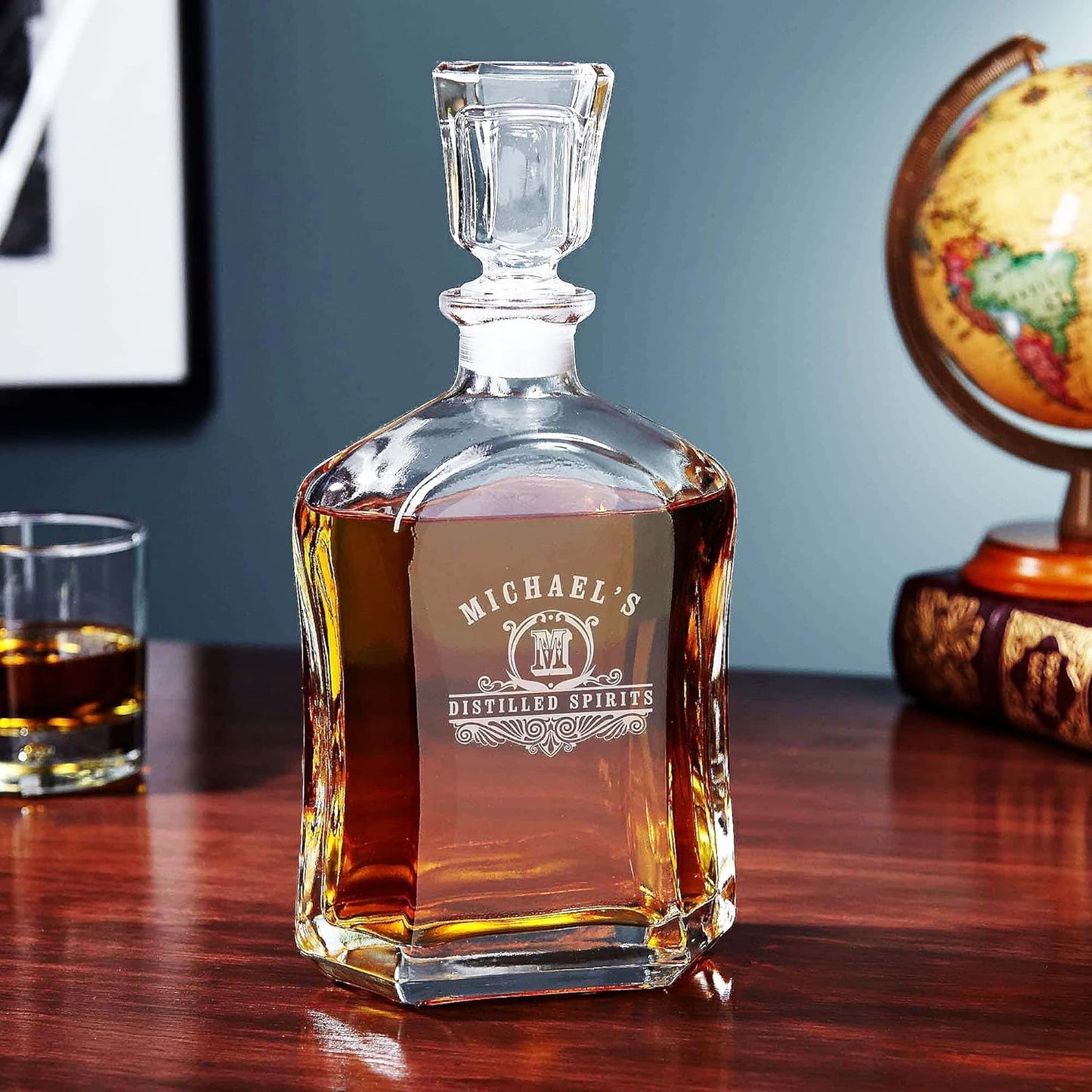Custom Whiskey Decanter and Whiskey Glasses Set in Handcrafted Box