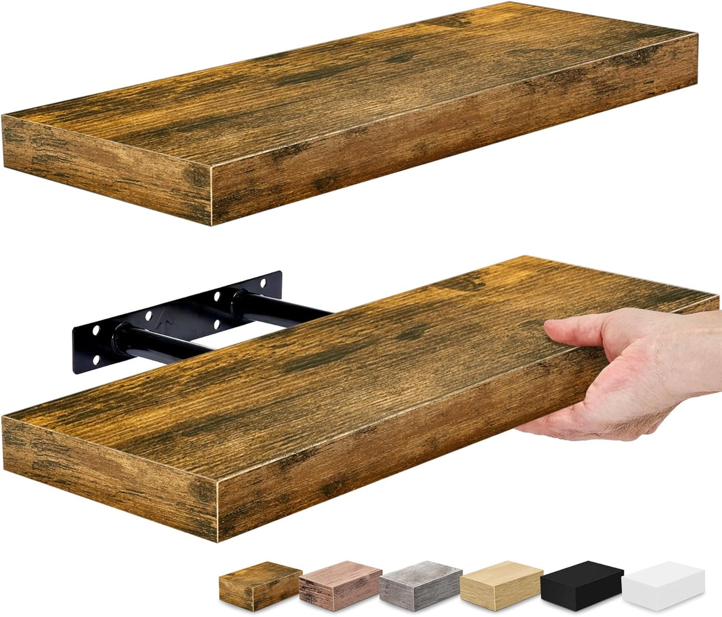 Sorbus Floating Shelves for Wall, Bathroom Shelves Wall Mounted for Kitchen, Bedroom, Bathroom Storage Over Toilet, Hanging Book Shelf for Home Decor Living Room (Rustic Brown, 2 Pack)