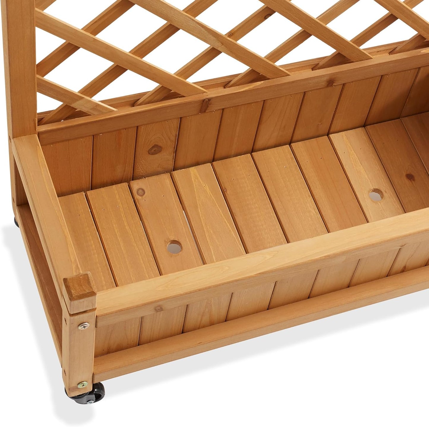 Casafield 48" Raised Garden Bed with Trellis - Wooden Diamond Lattice for Climbing Plants and Planter Box with Drainage Holes and Wheels