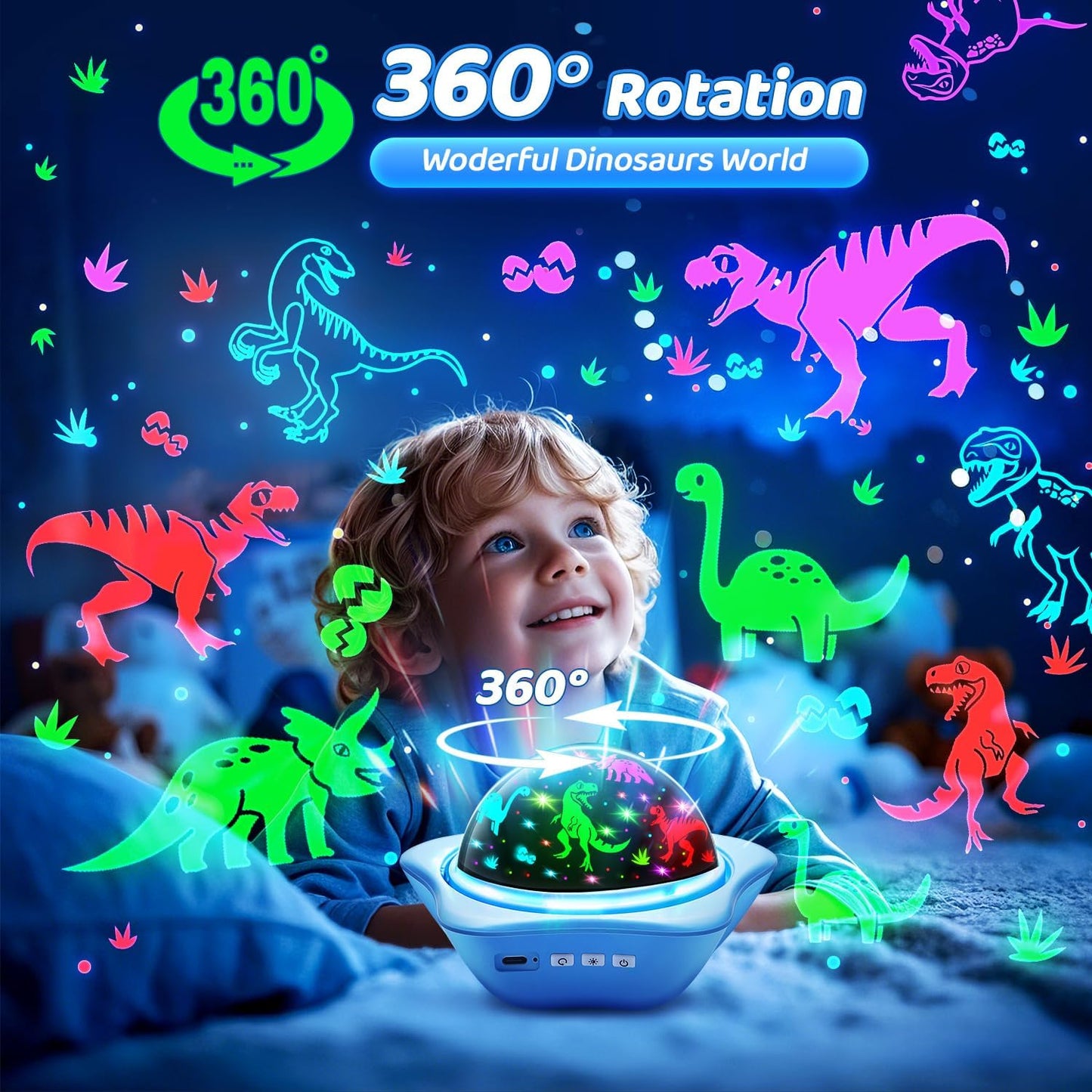One Fire Night Light for Kids Gifts, 6 Films+78 Lighting Modes Ceiling Star Projector, Rechargeable Night Light Projector, 360°Rotating Star Lights for Bedroom Decor, Sensory Toys for Baby Boy Gifts
