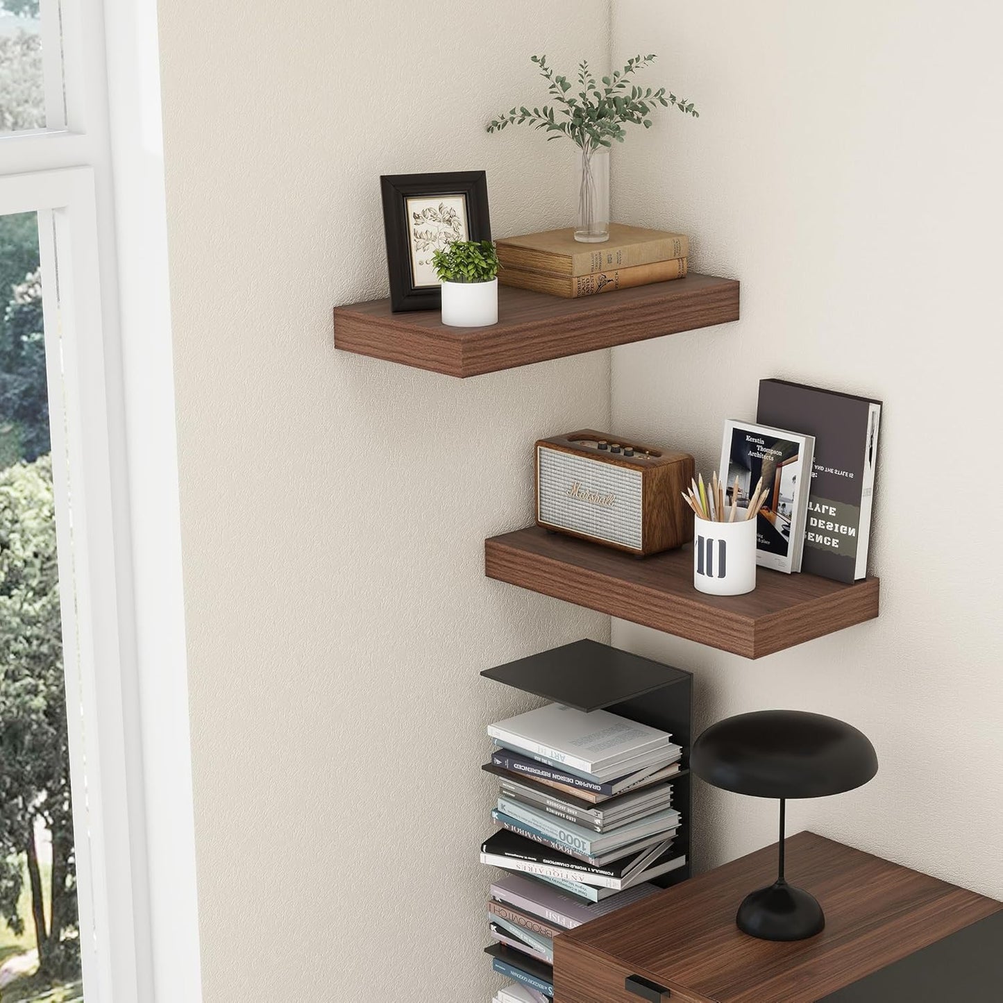 Floating Shelves for Wall - 24 Inch Wide x 12 Inch Deep Floating Shelves Set of 2-24W x 12D Wide Wall Shelf for Living Room Laundry Room Bedroom Kitchen Home Office