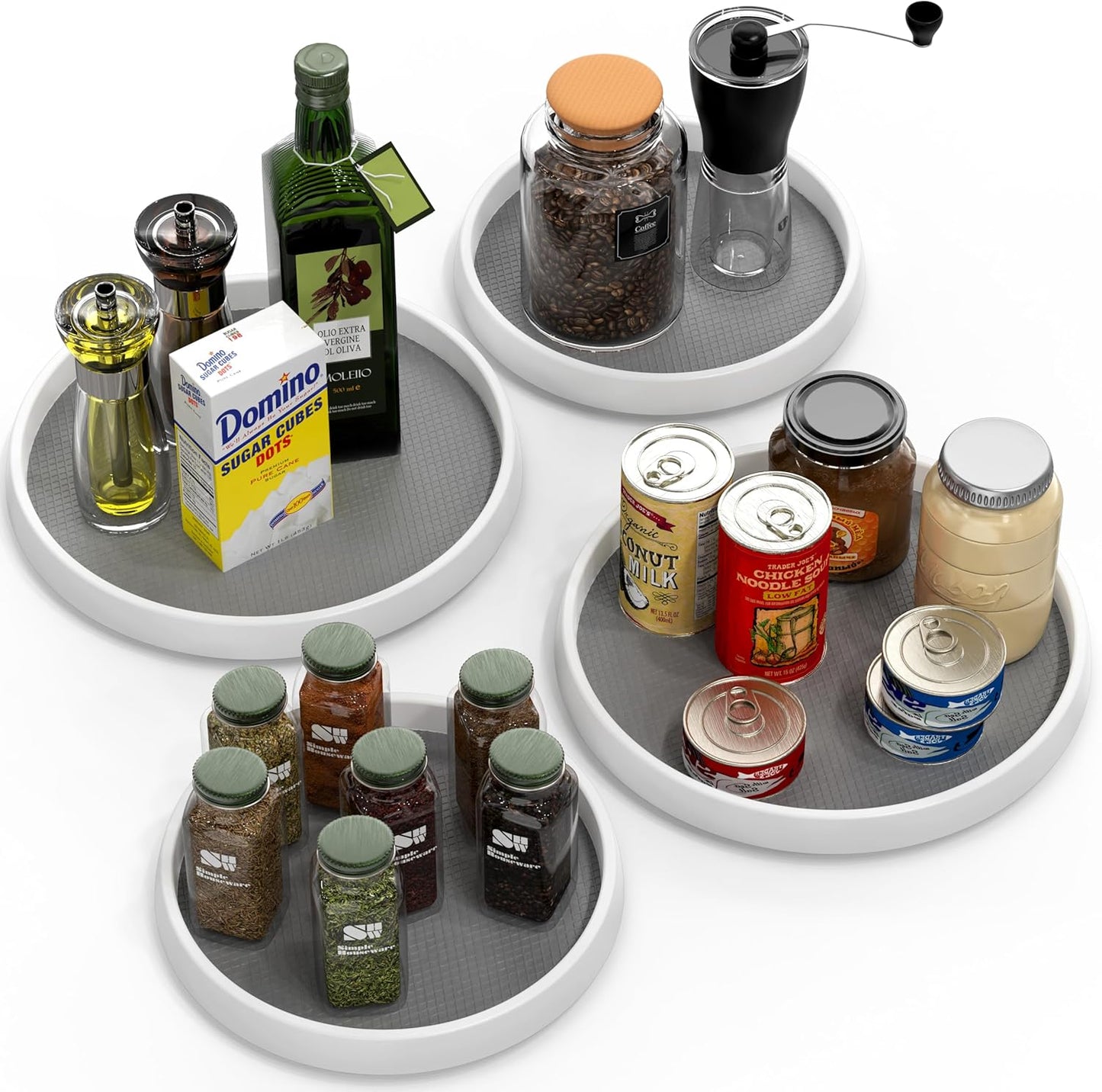 Simple Houseware Lazy Susan Spice Organizer Rotating Tray, 4-Pack (2 Medium 10'', 2 Large 12'')