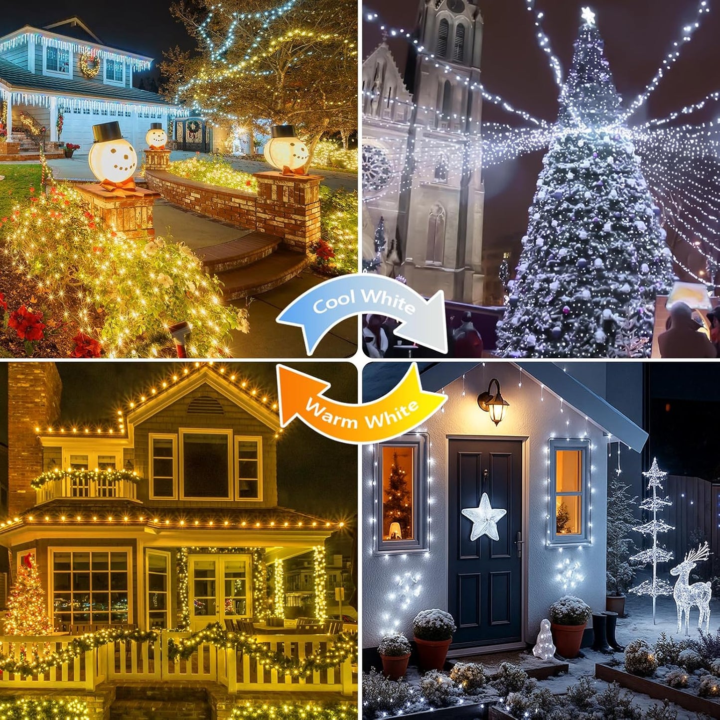 SANJICHA Warm White and Cool White Color Changing Solar String Lights, Extra-Long 2PK 144FT 400LED Solar Fairy Lights Outdoor Waterproof, Copper Wire 8 Modes for Garden Party Wedding Decorations