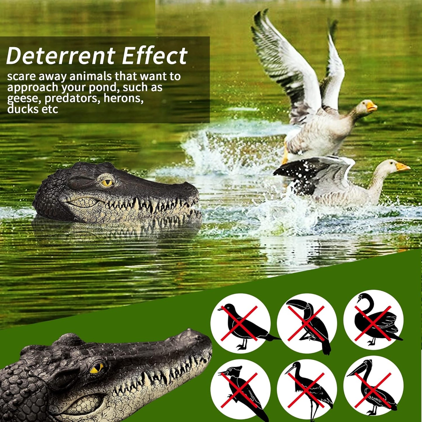 Floating Alligator Head,Alligator Head Decoy for Pool,Resin Crocodile Head for Swimming Pool and Pond,Deterrent Ducks,Predator,Heron etc,Outdoor Statues,Garden Home Decor Art