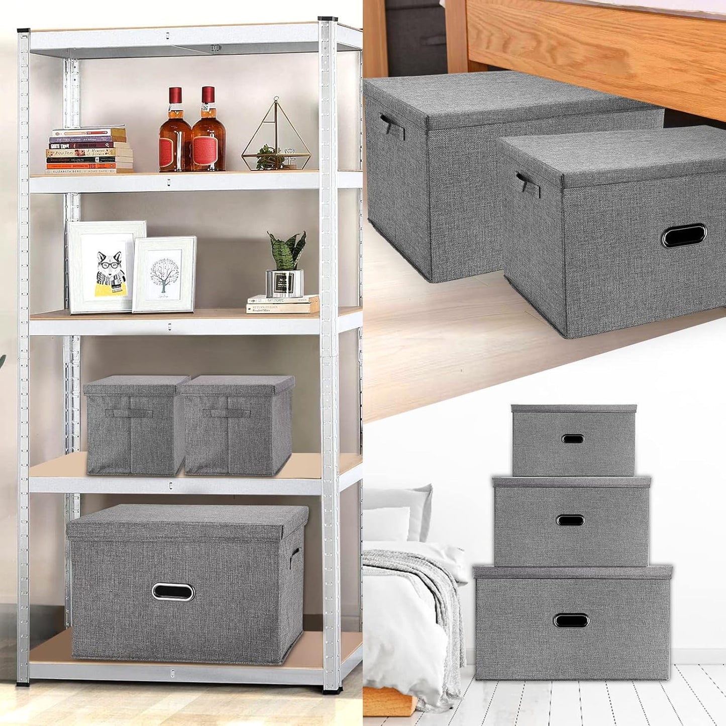 Large Linen Fabric Foldable Storage Bins with Removable Lid and Handles, Washable Storage Box Organizer Containers Baskets Cube with Cover for Bedroom,Office(Green, XXL)