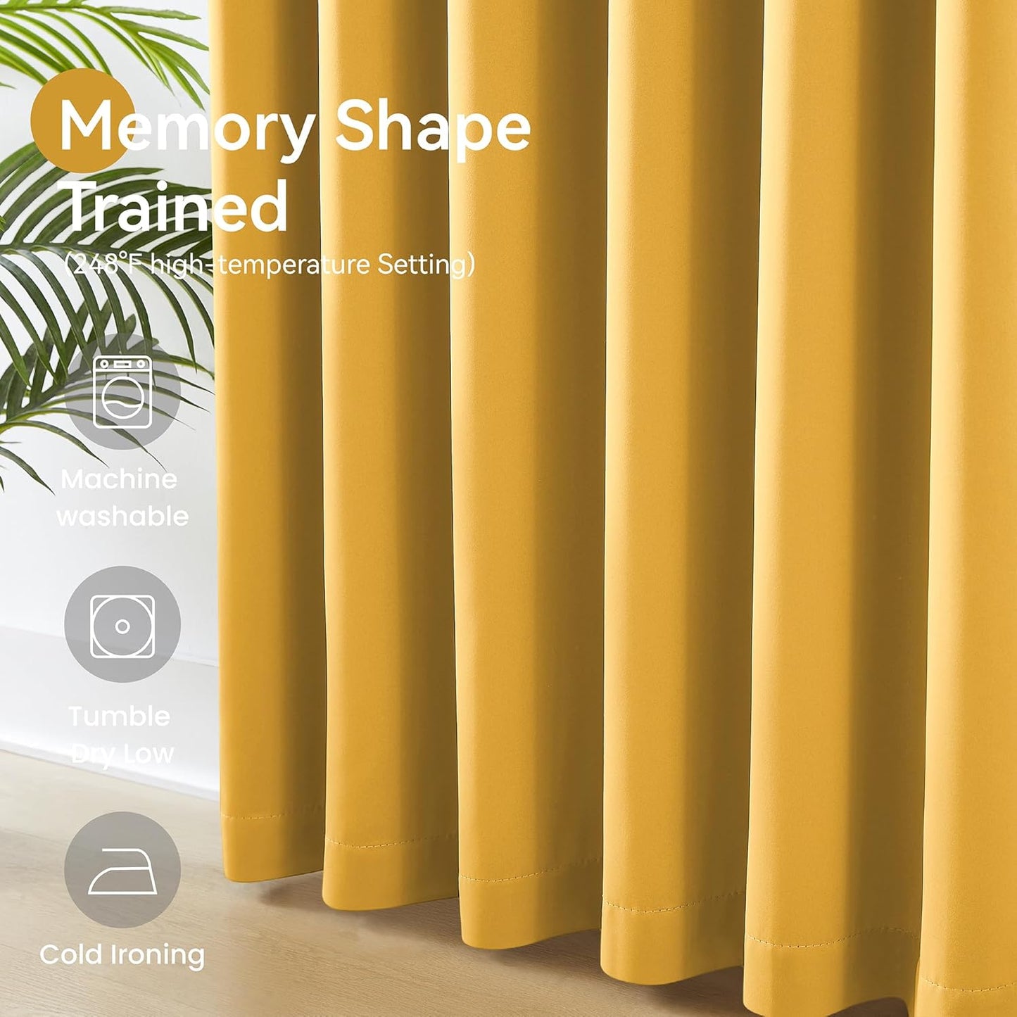 KangBang Yellow Pinch Pleated Curtains 90 Inches Long for Bedroom, Blackout Energy Saving Neutral Modern Pinch Pleat Curtains & Drapes with Adjustable Hooks 2 Panels,40Wx90L