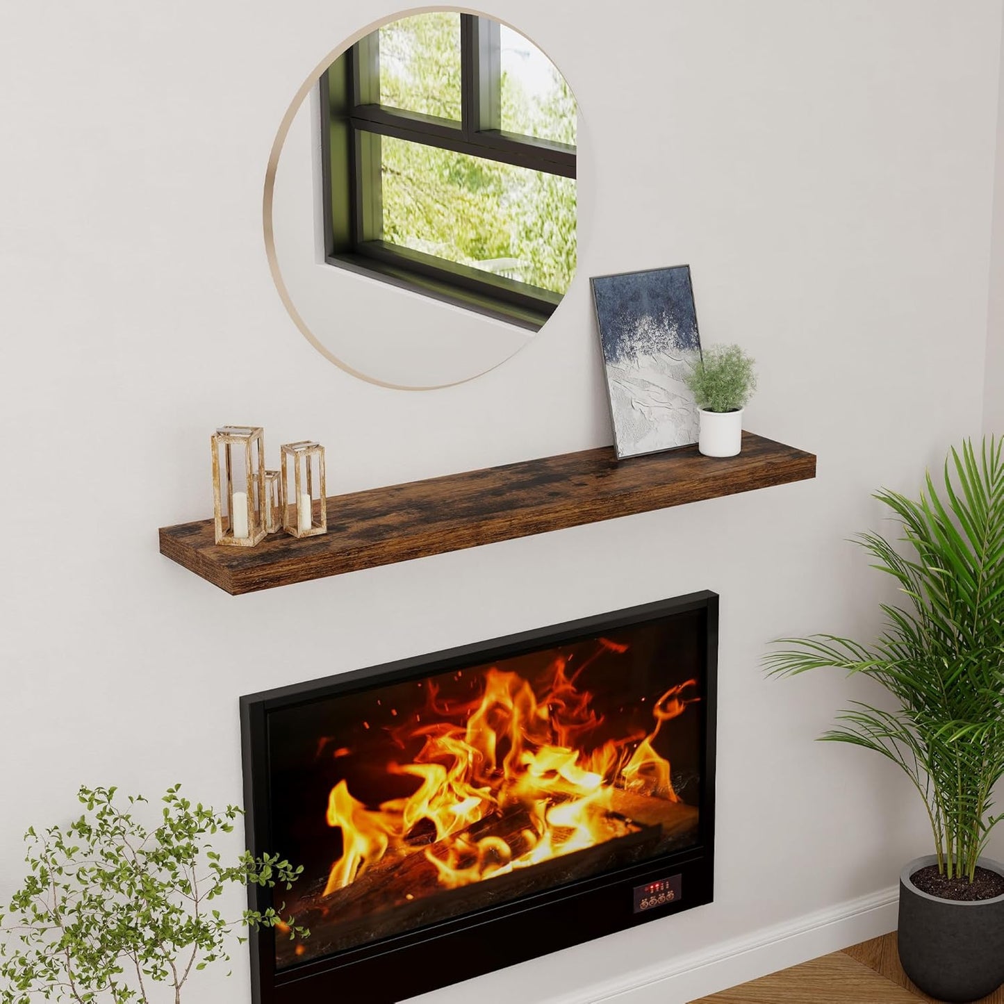 Floating Shelves 48 Inch Long, 48"W x 9"D Wall Shelf Invisible Bracket, 9 Inch Deep Floating Shelf for Wall, Rustic Wooden Shelves for Living Room, Kitchem, Bedroom, Rustic Brown Color, Set of 1