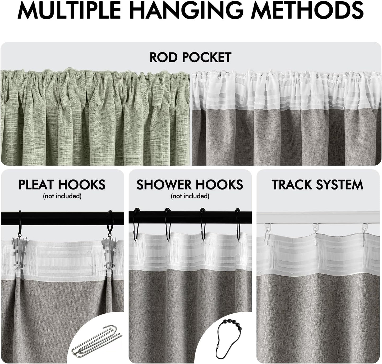MIULEE Sage Green 100% Blackout Linen Curtains 102 Inch 2 Panels Set Double Sided No Coating Pinch Pleated Back Tab Floor to Ceiling Black Out Thermal Insulated Bedroom Living Room Darkening Drapes