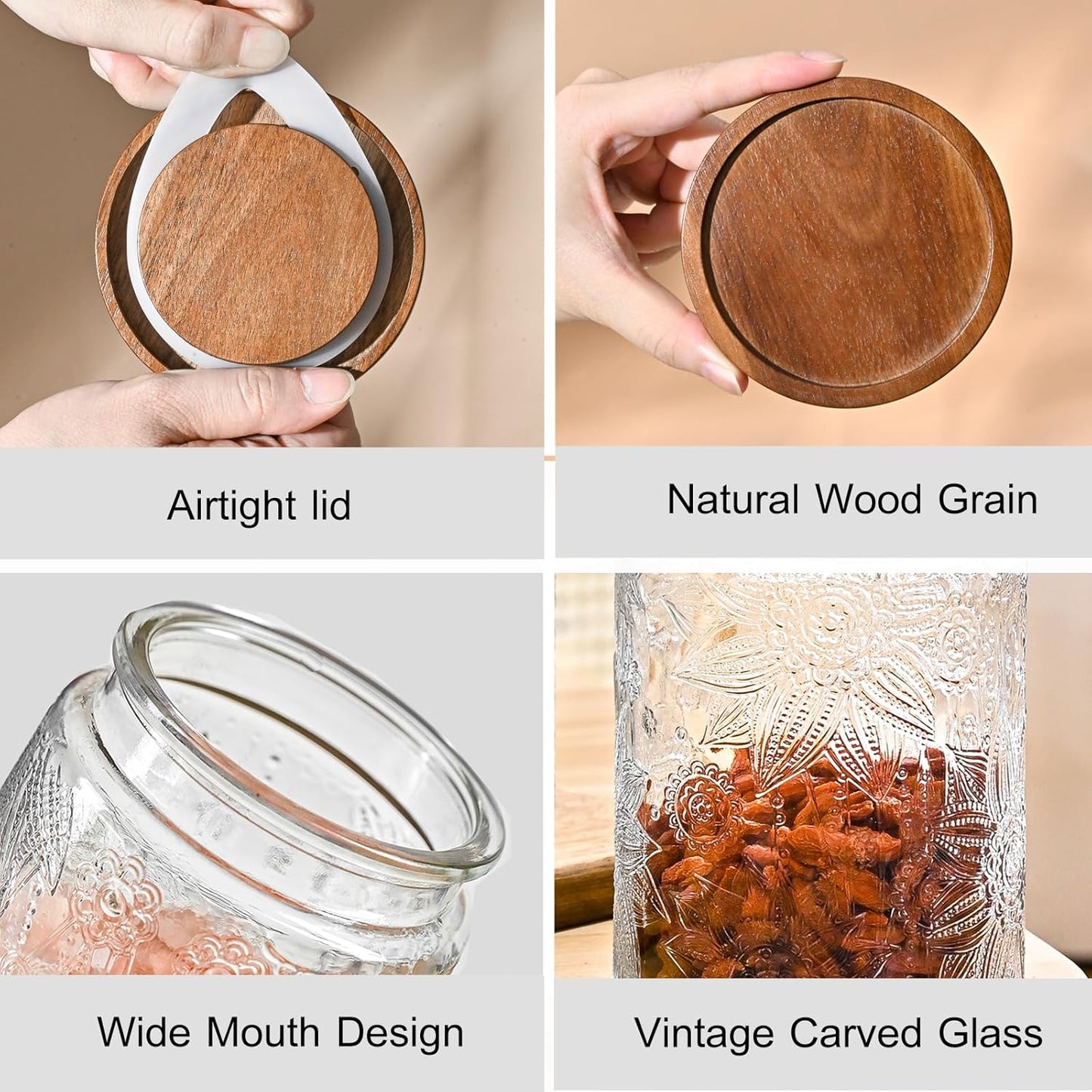 3-Pack 32oz Glass Jar With Airtight Lid,Kitchen Canisters For Countertop,Coffee Sugar Container Set,Pantry Glass Storage Containers For Flour,Candy,Loose Tea,Snack jar