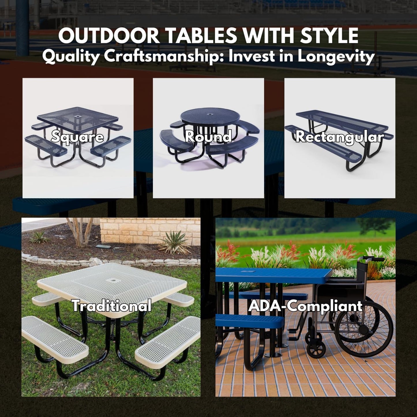 Coated Outdoor Furniture Heavy-Duty Portable Outdoor Kids Table with Umbrella Hole, Expanded Metal Kids Picnic Table, Commercial-Grade, Made in America (46 In, Round, Childrens, Textured Green)