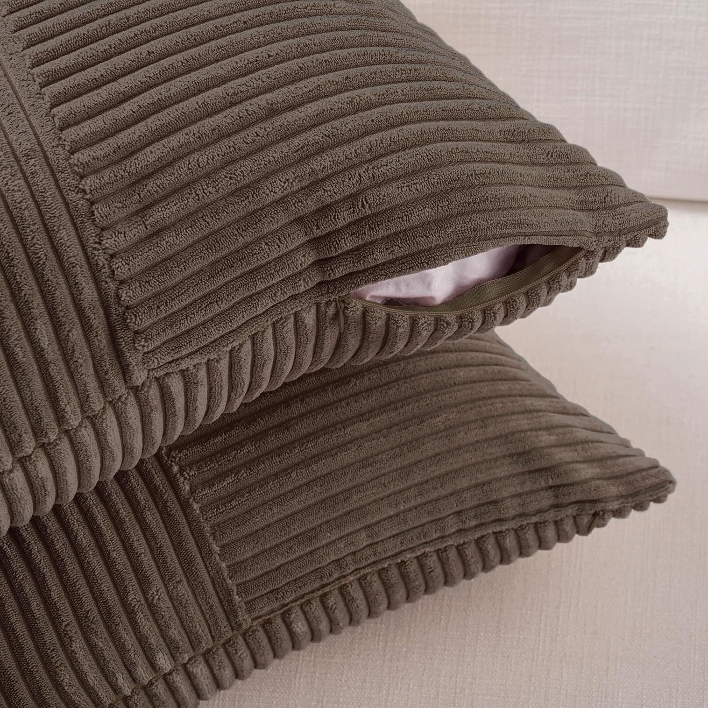 Fancy Homi 2 Packs Dark Brown Lumbar Decorative Throw Pillow Covers 20x28 Inch for Living Room Couch Bed, Rustic Farmhouse Boho Home Decor, Soft Striped Corduroy Rectangle Accent Cushion Case 50x70 cm