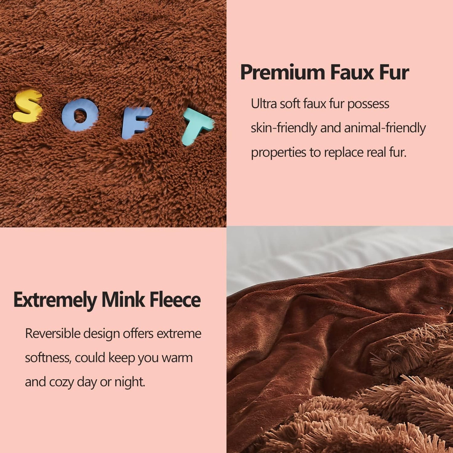 GONAAP Fuzzy Faux Fur Throw Blanket Coffee Super Soft Cozy Plush Fuzzy Shaggy Blanket for Couch Sofa Bed (Coffee, Throw(50"x60"))