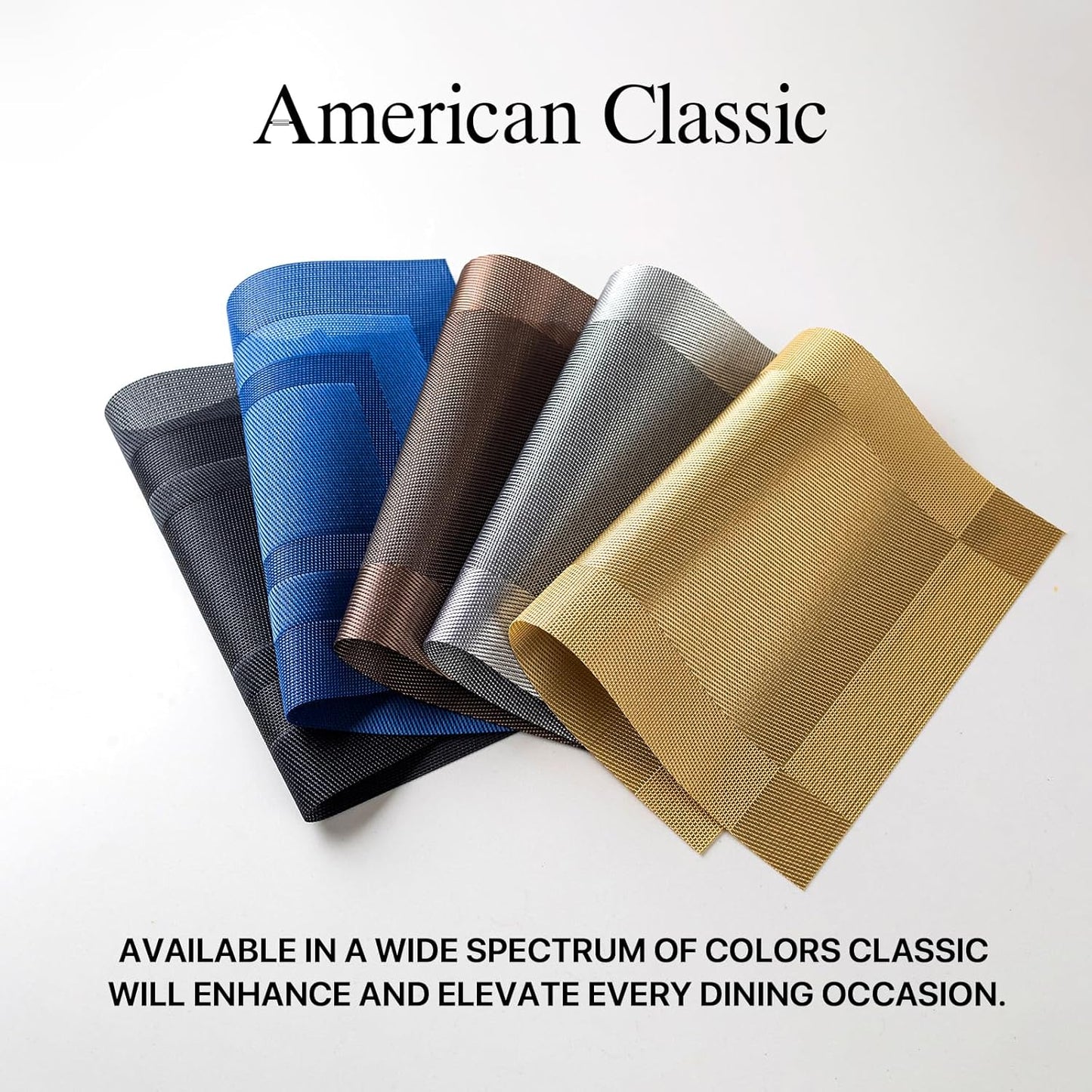 LEXMORE Placemats Set of 12 Vinyl/Plastic Woven Place Mats for Kitchen Table Indoor/Outdoor Washable Placemat Wipeable Dining Table Mats(G-Gold Cube)