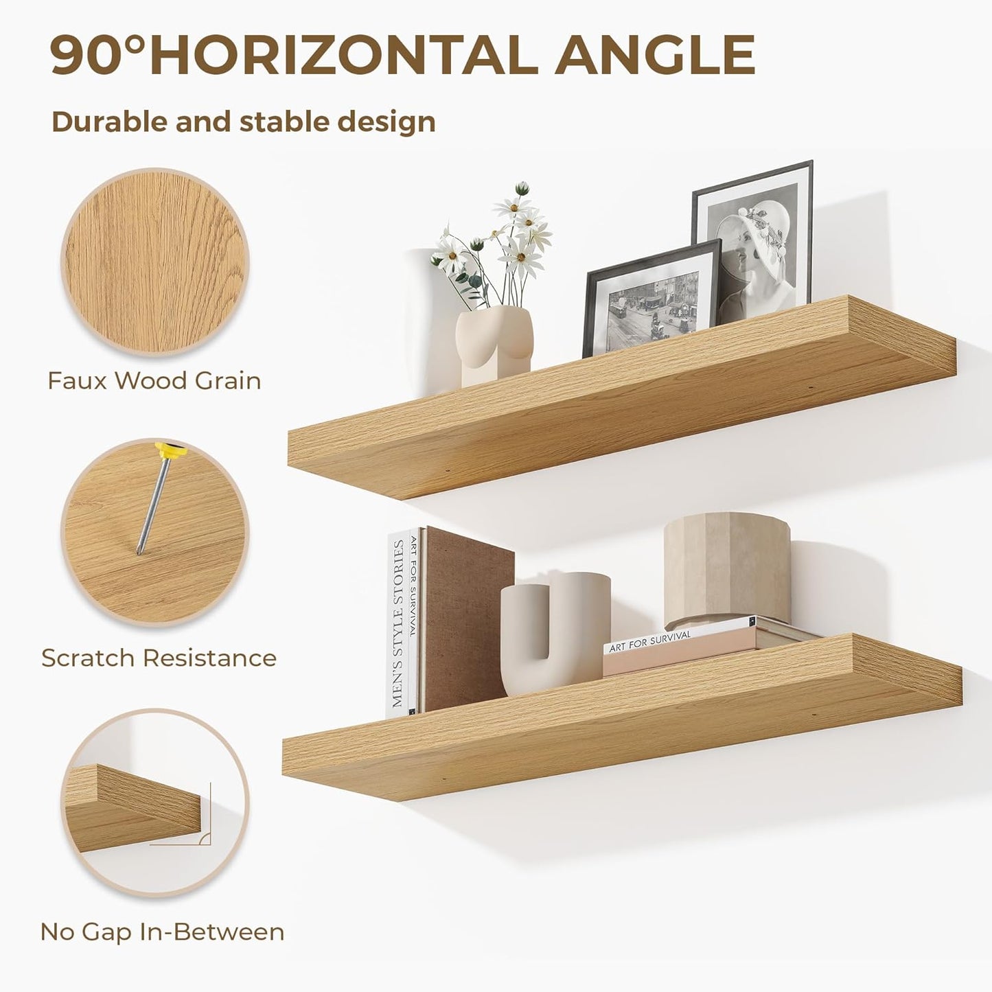 Dreamland 32 Inches Floating Shelves for Wall, 9.3" Deep Long Floating Shelves Set of 2, Large Display & Storage Shelf, Wall Shelf for Bathroom Bedroom Living Room Kitchen Office, Oak