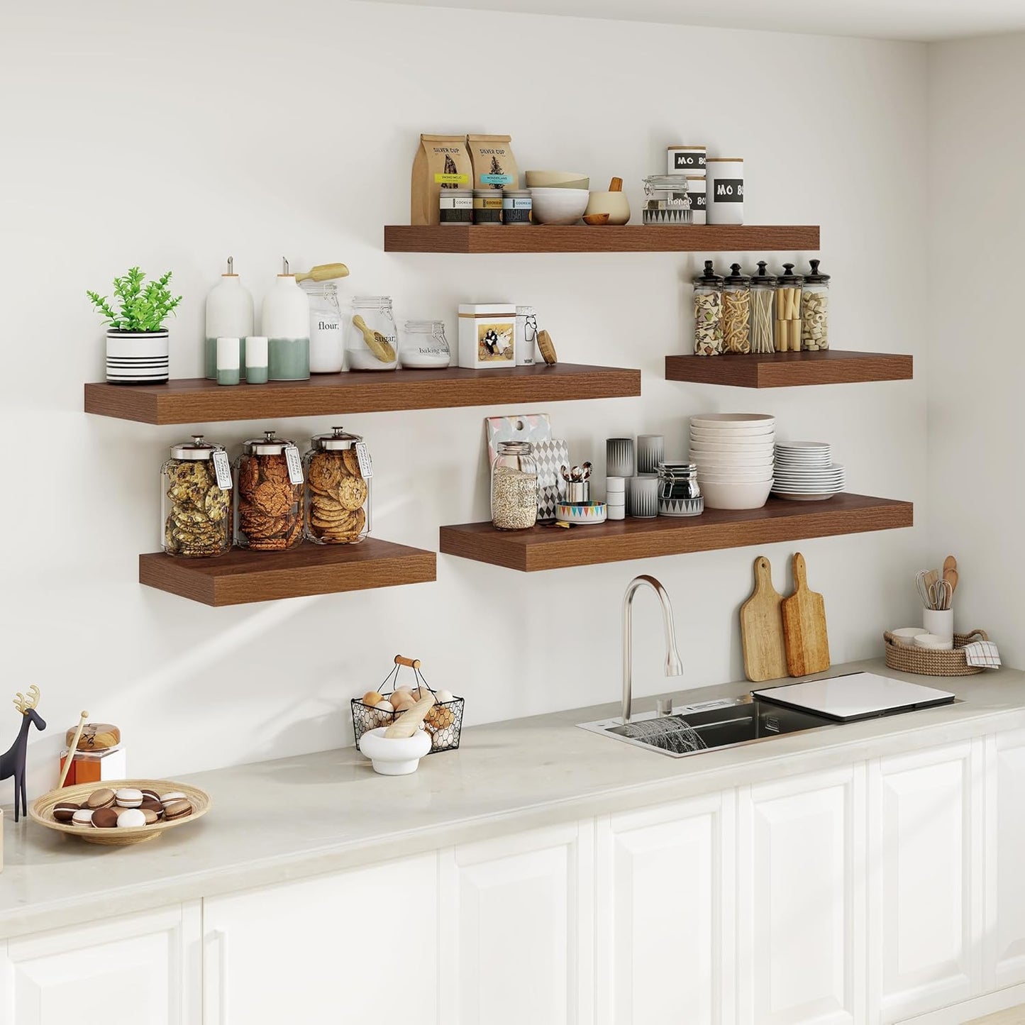 12" Deep Walnut Floating Shelves,Over Toilet Long Wall Mounted Modern Farmhouse 36 inches,Wall Shelves with Invisible Brackets for Bedroom, Bathroom, Living Room, Kitchen, Set of 1