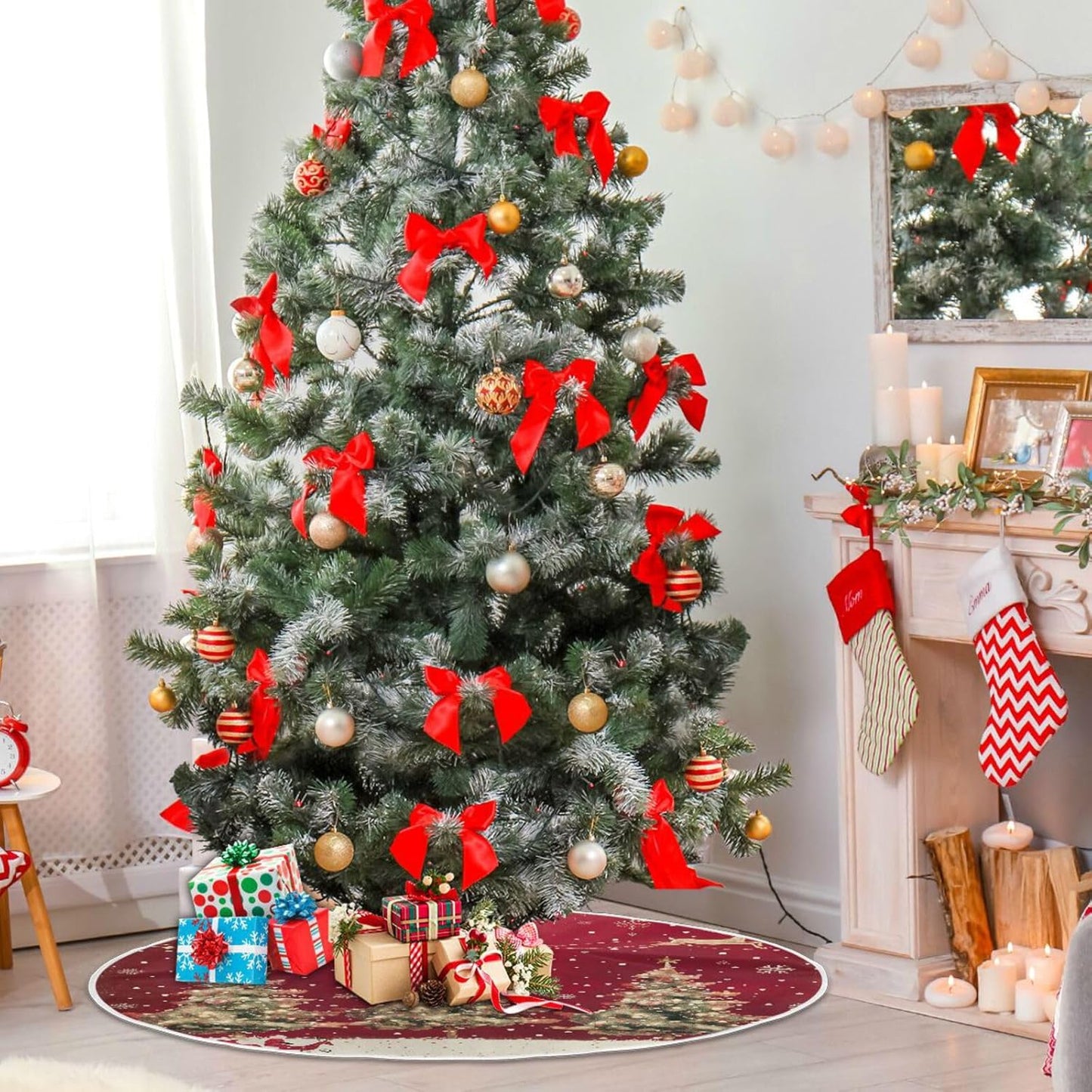 Christmas Tree Skirt, 36 Inch Christmas Trees Reindeer Xmas Tree Skirt for Christmas New Year Party Decorations Christmas Tree Mat