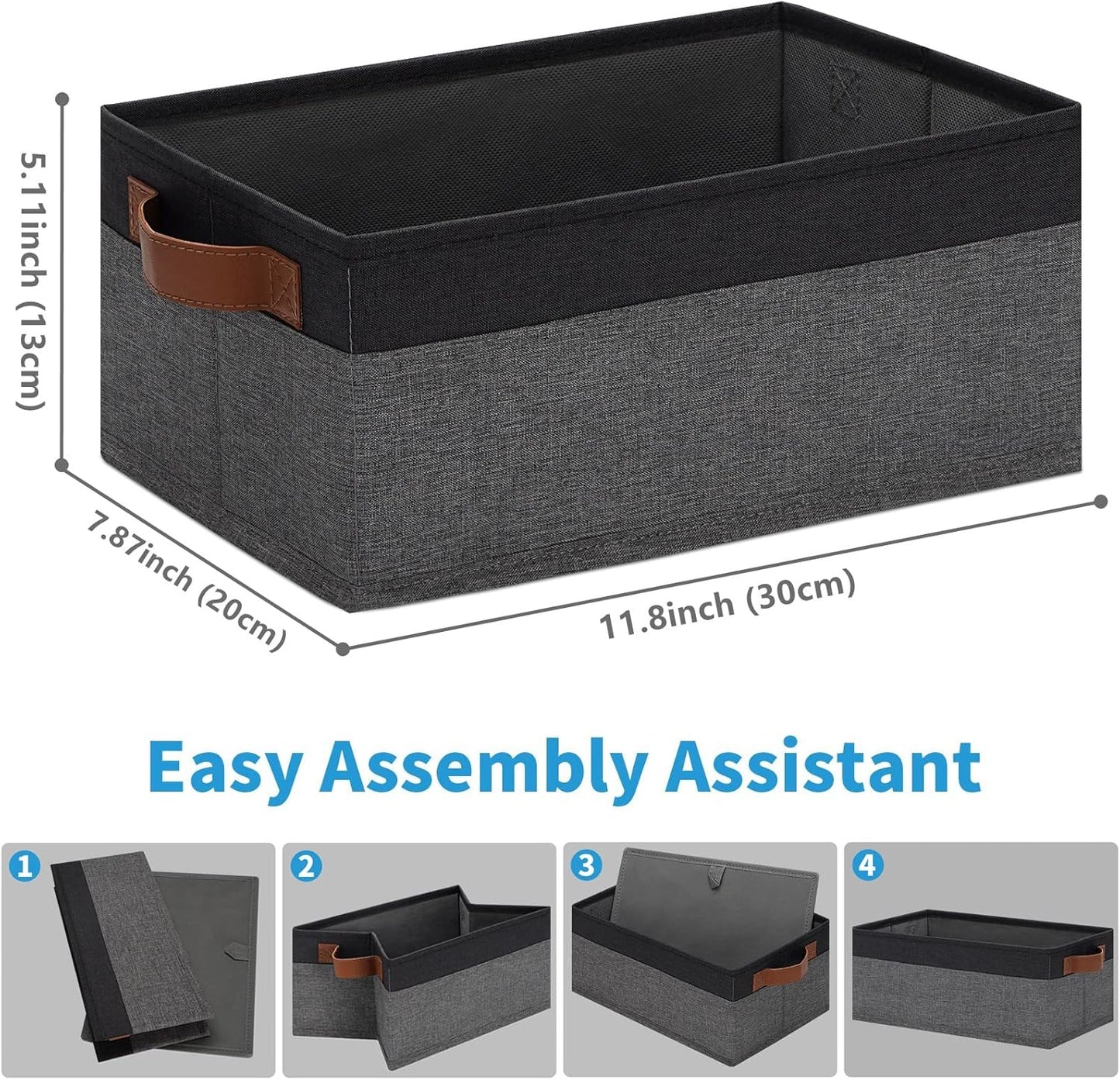 GhvyenntteS Small Fabric Storage Bins with Handles 6 Pack, 11.8" x 7.87" x 5.11" Storage Baskets for Shelves, Baskets for Organizing Clothes Underwear Socks Hats DVDs (Grey/Black)