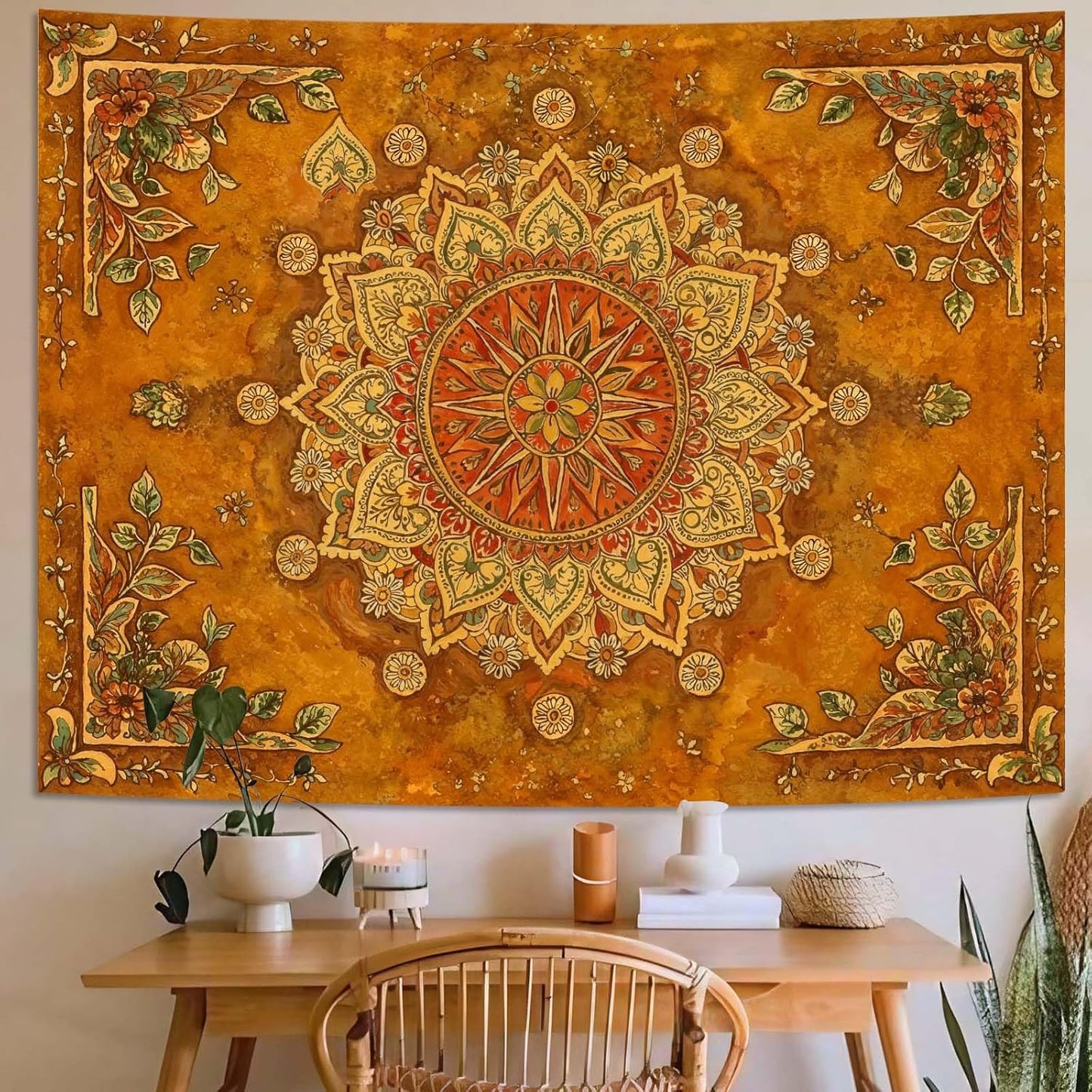 Lunerfex Floral Mandala Tapestry Boho Tapestry for Bedroom Brown Tapestries Wall Hanging Living Room Wall Art and Home Decor 44x60