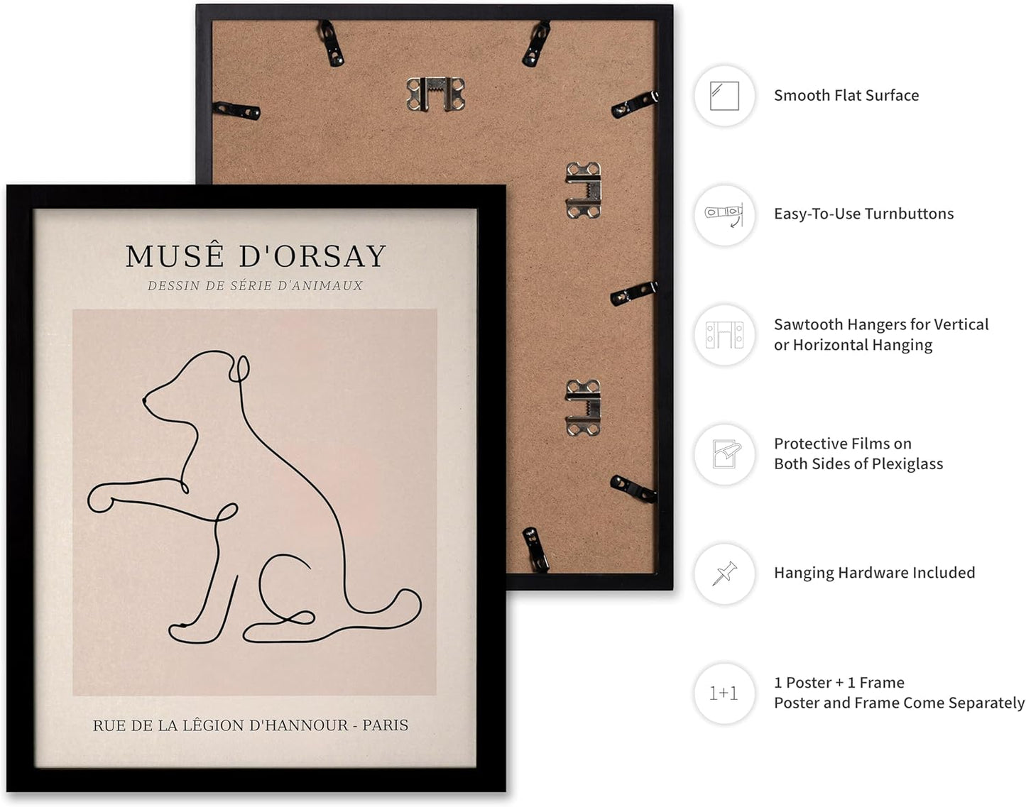 Poster Master Vintage Poster - Retro One Line Dog Drawing Print - Dog Art - Minimal Gift for Men, Women, Animal Lover - Abstract Wall Decor for Home, Office, Bedroom, 8x10 Black Framed