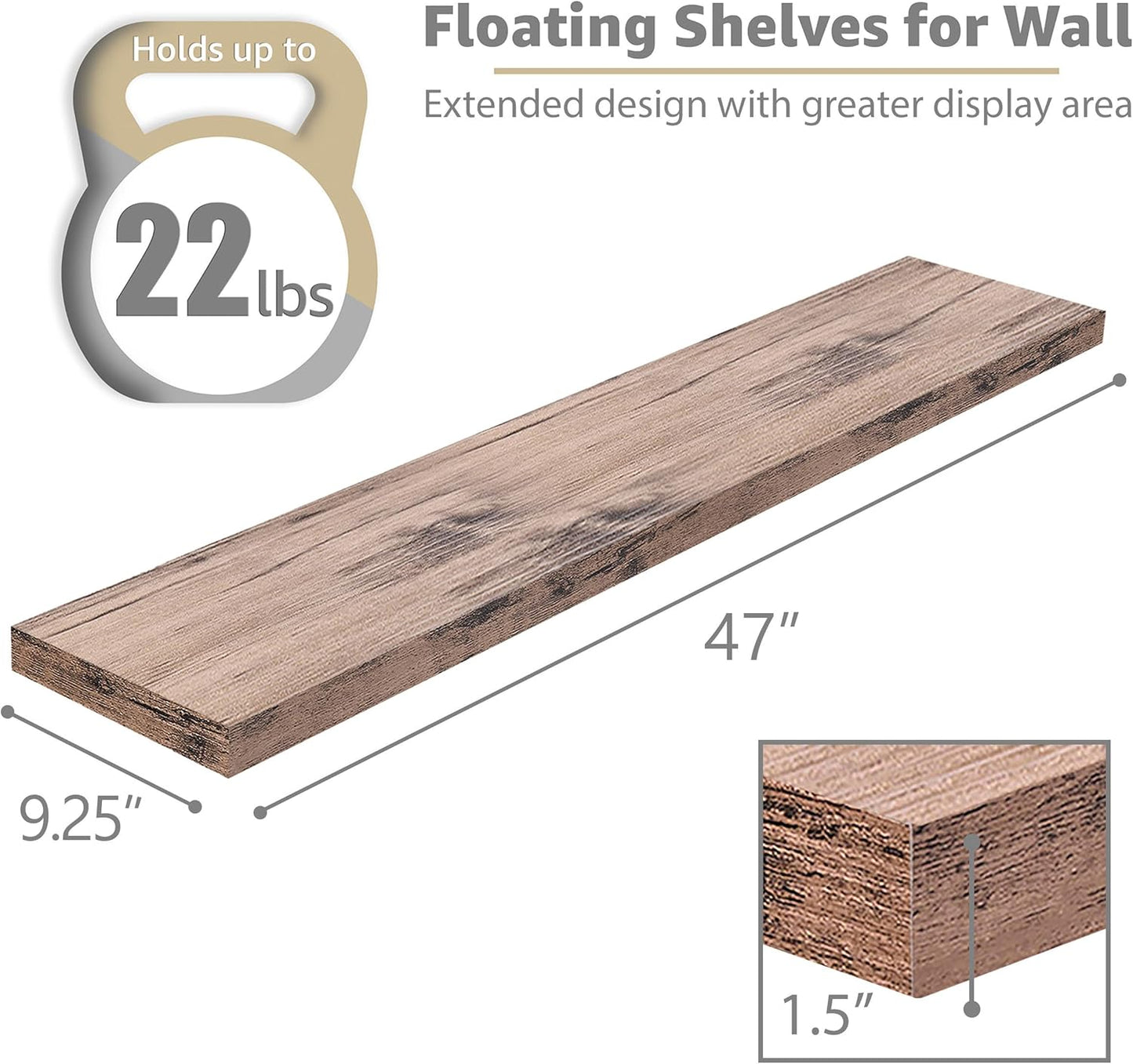 Sorbus Floating Shelves for Wall - 48 Inch Long Bathroom Shelves, Wall Decor for Bedroom, Kitchen, Living Room & Book Storage - Mounted Floating Shelf with Invisible Brackets (Mahogany, 3 Pack)