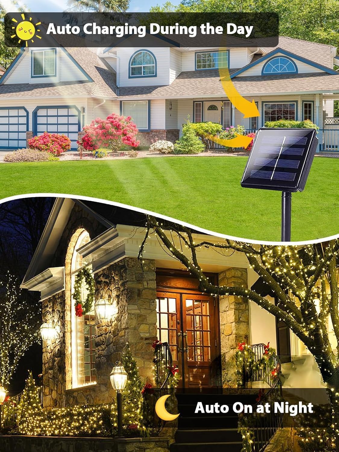 4 Pack Total 800 LED Solar Christmas Lights Outdoor, Solar String Lights for Outside with 8 Modes, Waterproof Green Wire Solar Powered Tree Light for Xmas Party Yard Garden Decorations (Warm White)