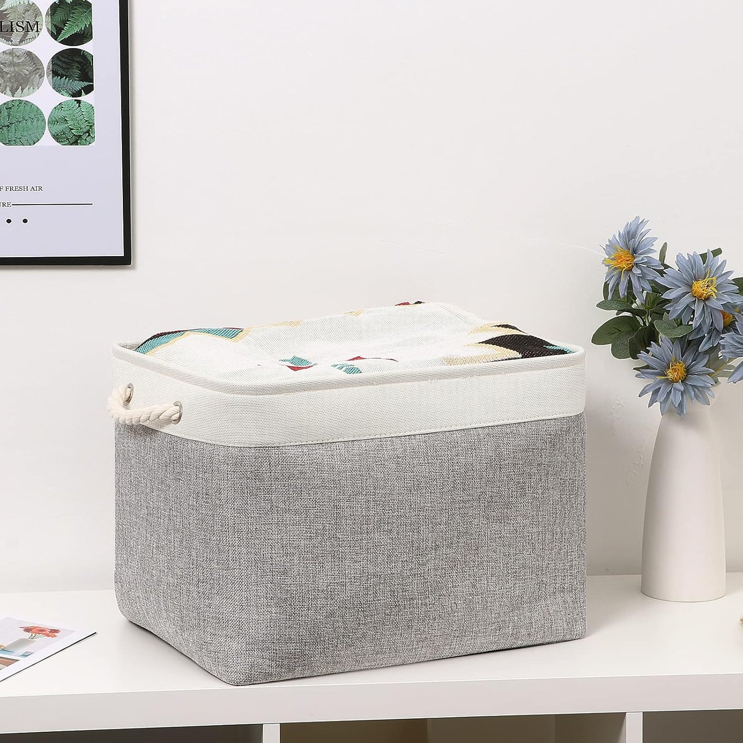 Bidtakay Storage Baskets for Organizing Large Storage Bins for Shelves 2 Pack 16x12 in Fabric Baskets for Blanket Nursery Toy Storage Collapsible Organizer Bins Closet Organizers Storage-Grey&White