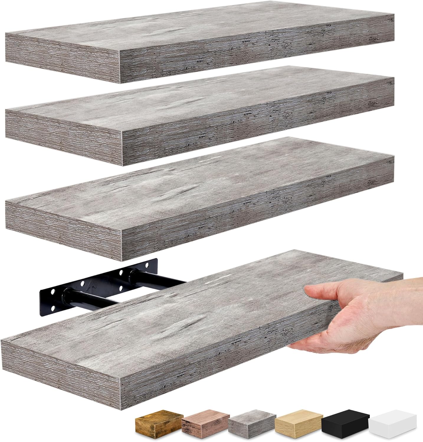 Sorbus Floating Shelves for Wall, Bathroom Shelves Wall Mounted for Kitchen, Bedroom, Living Room, Bathroom Storage, Over Toilet, Hanging Book Shelf for Wall Home Decor (Gray, 4 Pack)